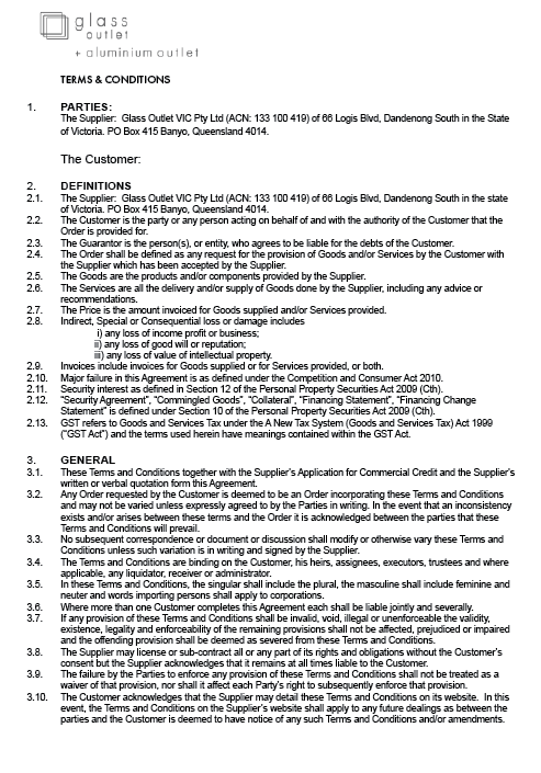 Trading Terms - Glass Outlet VIC Pty LtdClick here to view
