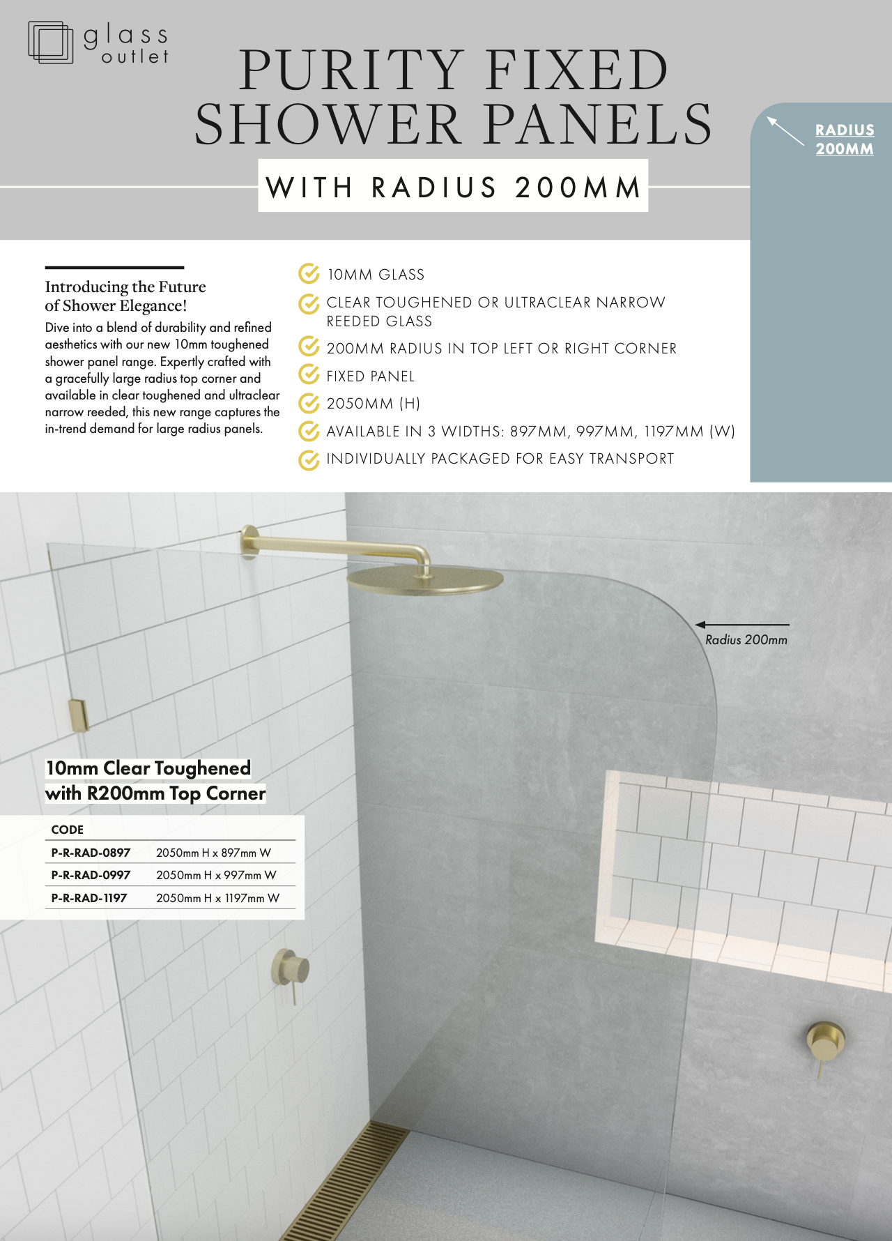 PURITY radius shower panels