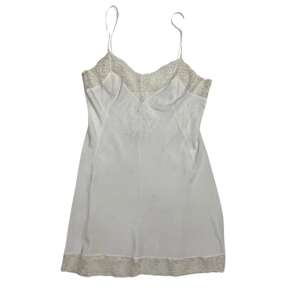 Vintage Cool White Lace Trim Slip Dress with Flower Embroidery — Juneflower  Vintage