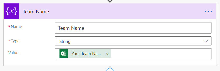 2.	Initialize Variable ‘Team Name’