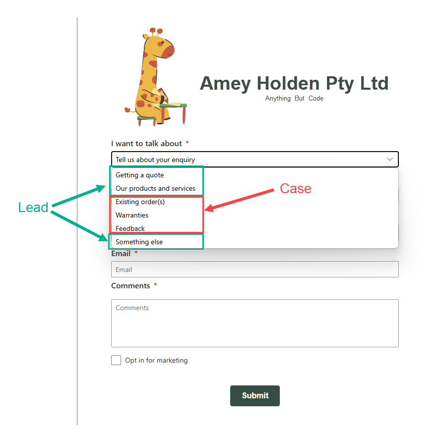 Create a Case or a Lead from a marketing form in Customer Insights - Journeys