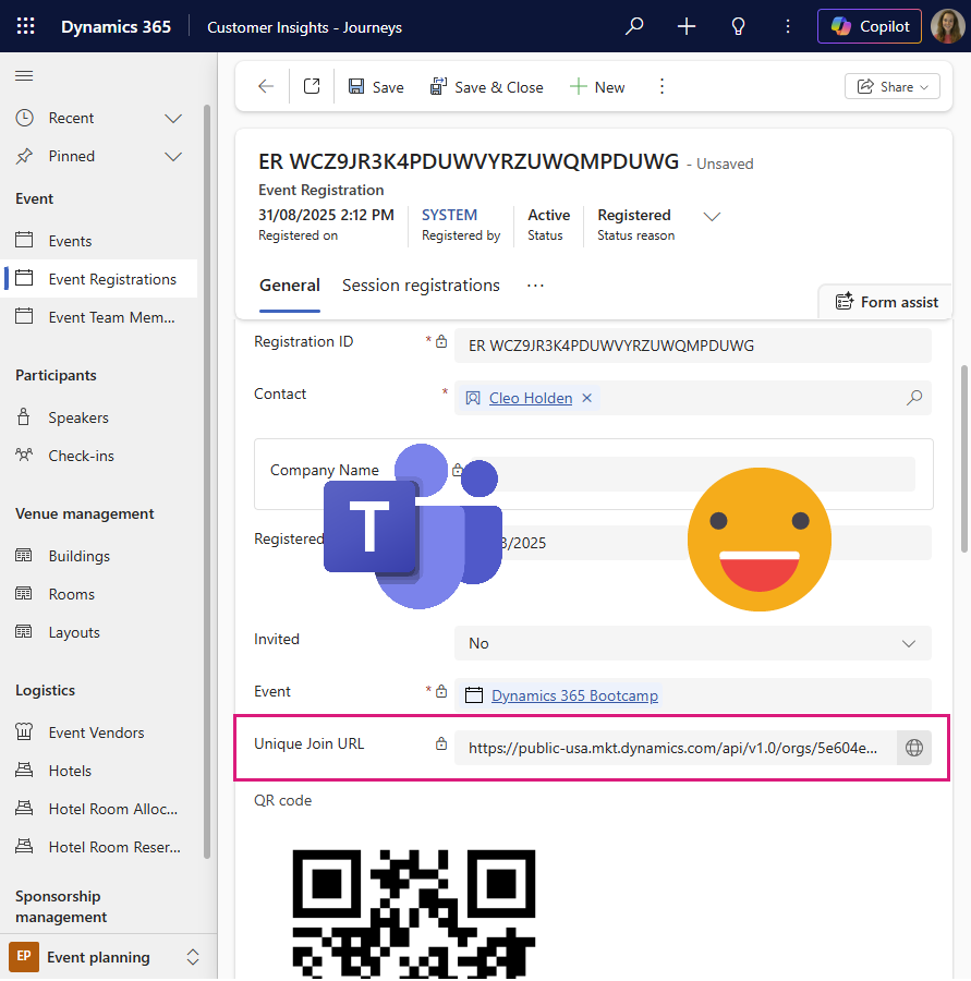 Unique Join Link for Teams Meetings and Webinars in Dynamics 365 Customer Insights - Journeys