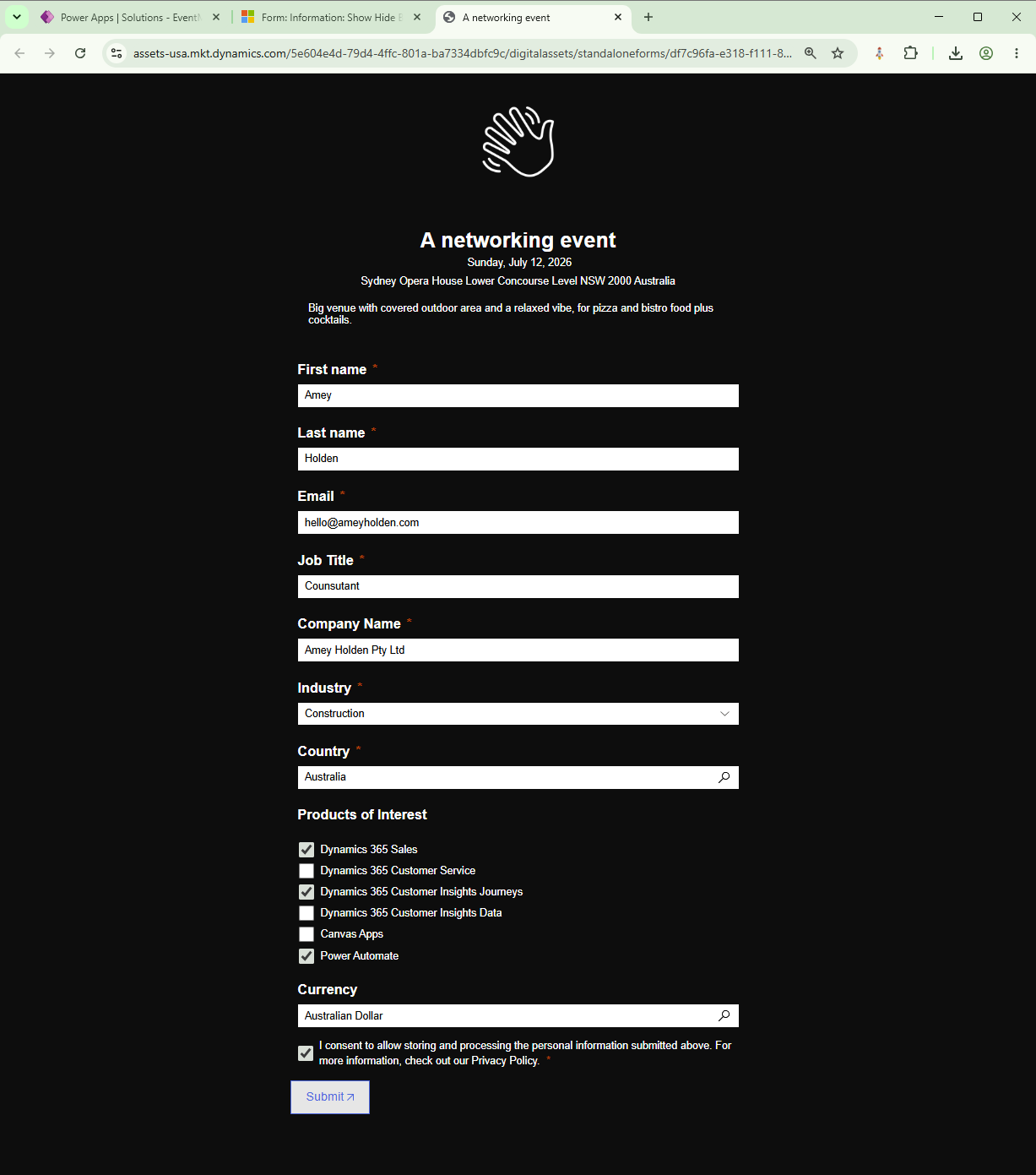 Customer Insights Journeys Form with Custom Fields
