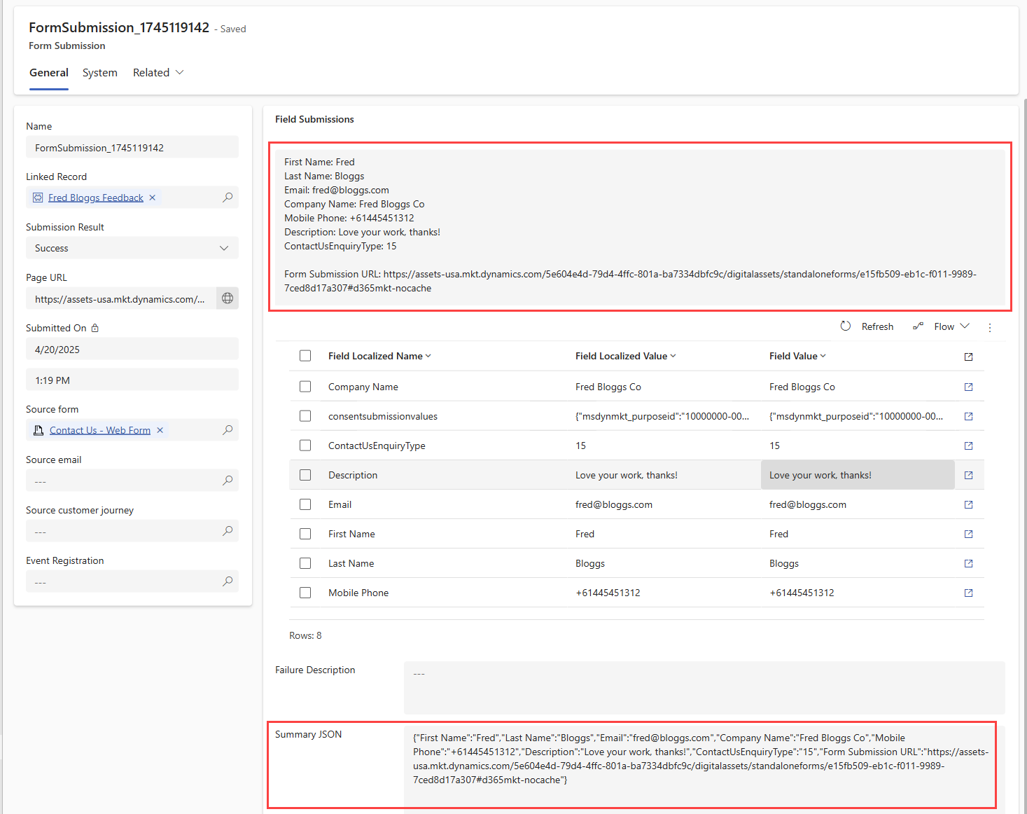 Form submission summaries for Customer Insights - Journeys marketing ...