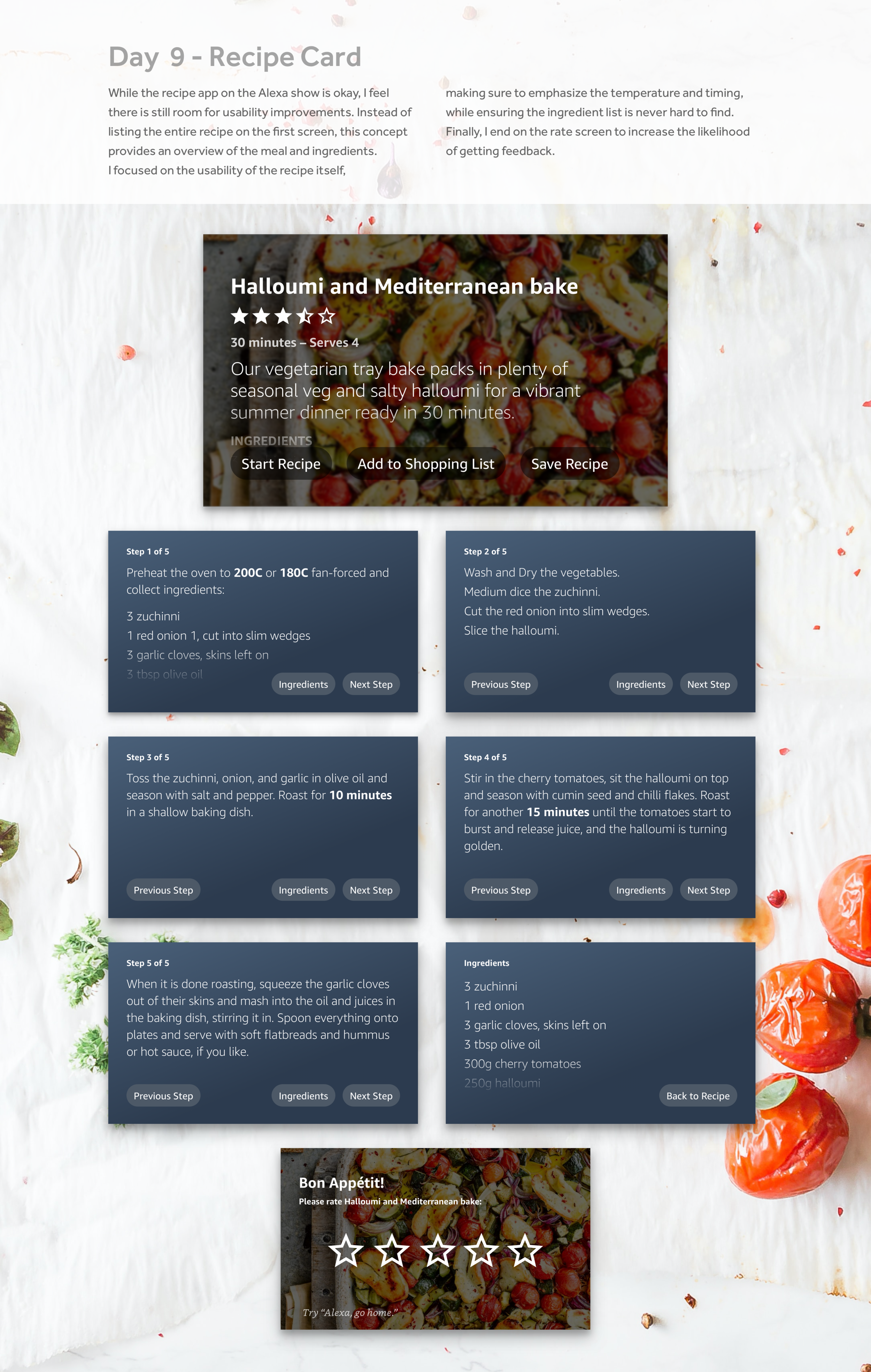 Recipe app concept for the Amazon Show on day nine.