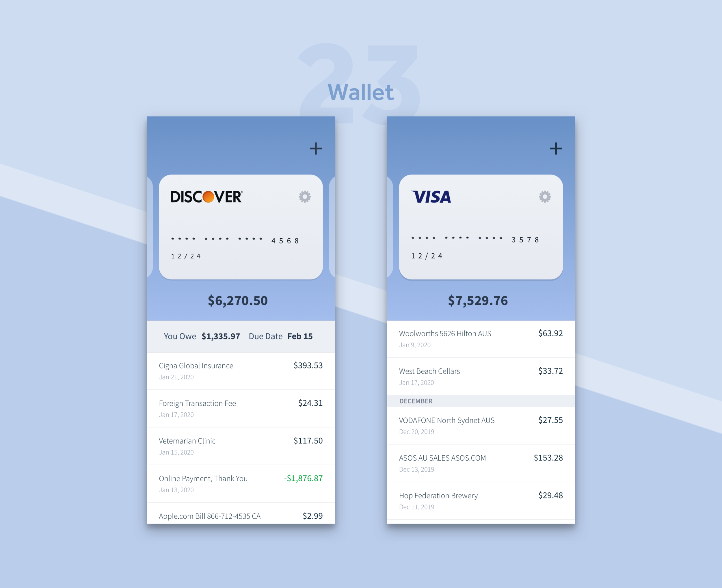 A wallet app concept for day twenty-three.