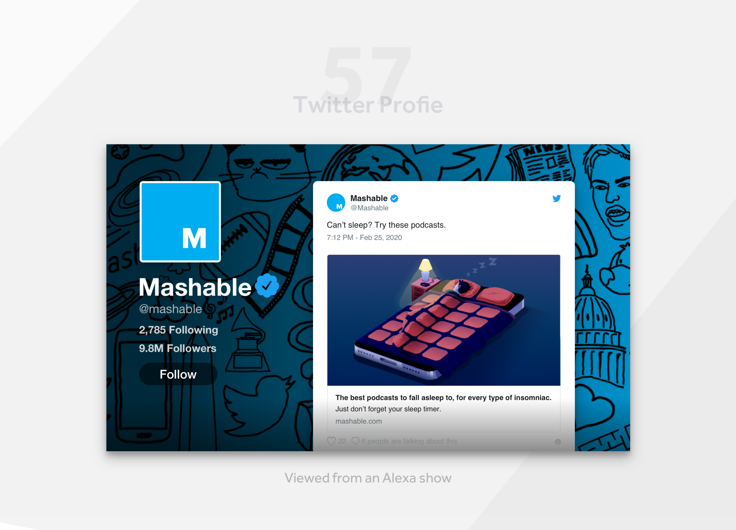 A twitter profile concept for the Amazon Show on day fifty-seven.
