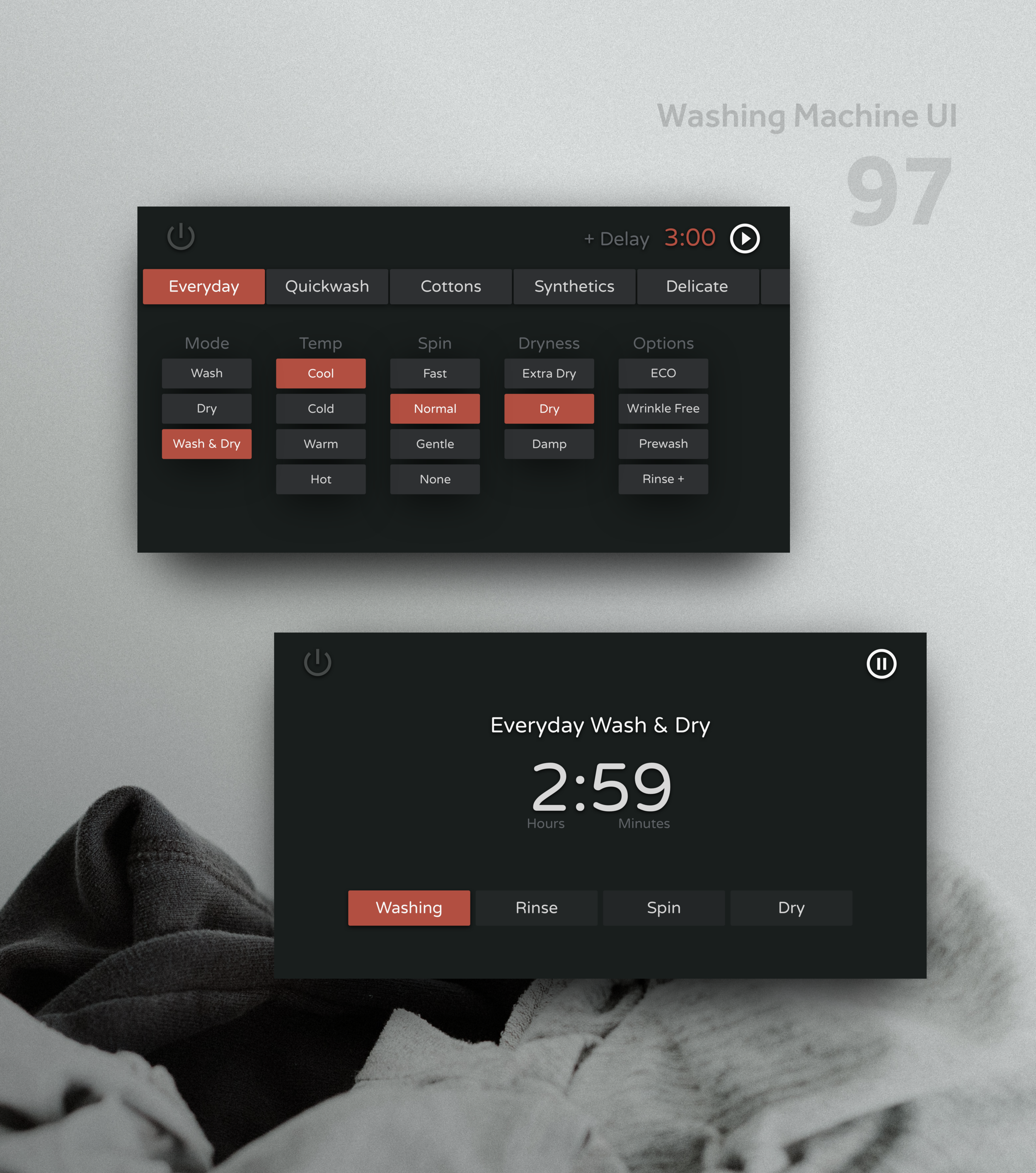 A combination washer/dryer UI.