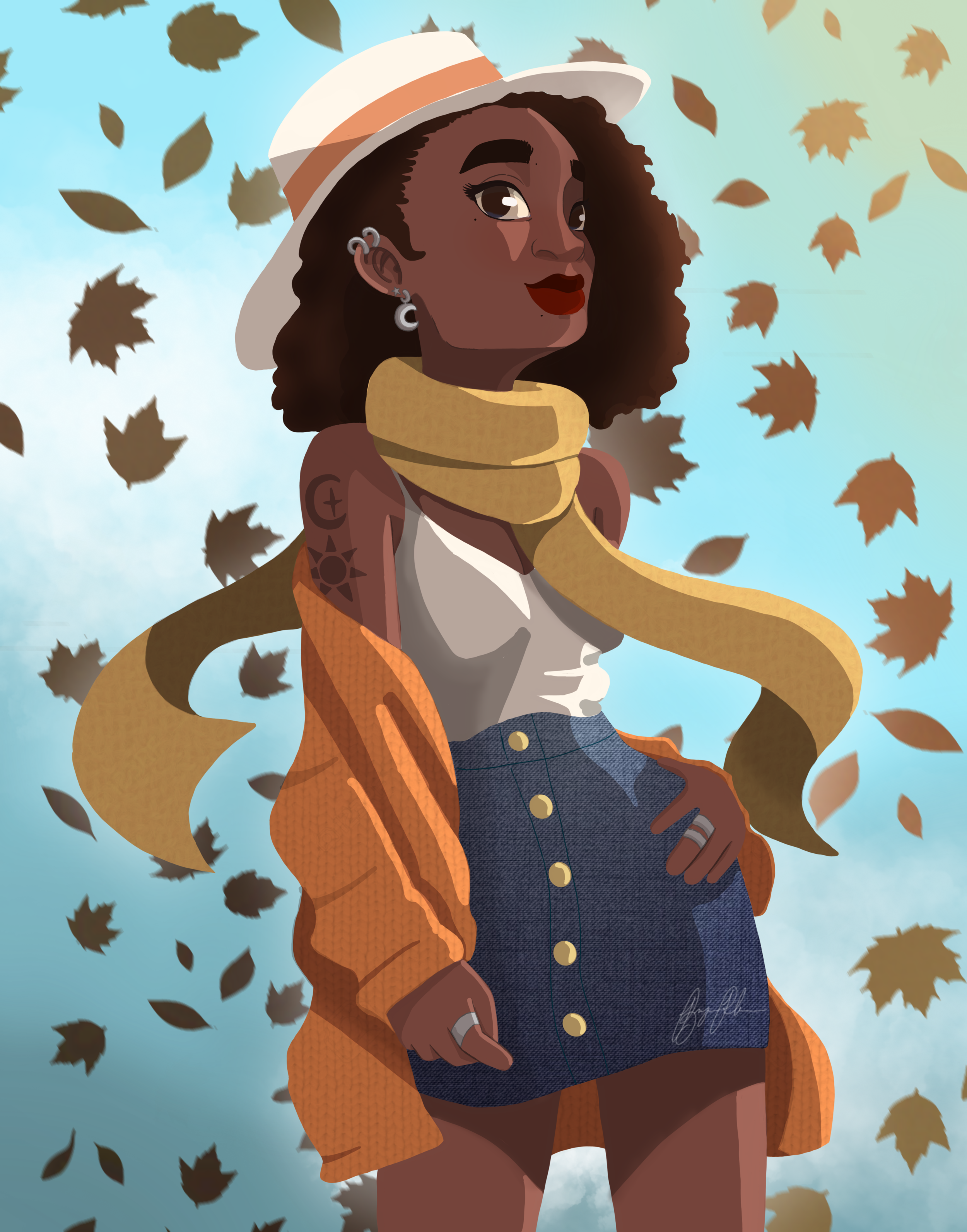 Fall Vibes - A Character study done after taking a class through toonboxstudio on silhouette painting. Done using the procreate app on the iPad Pro
