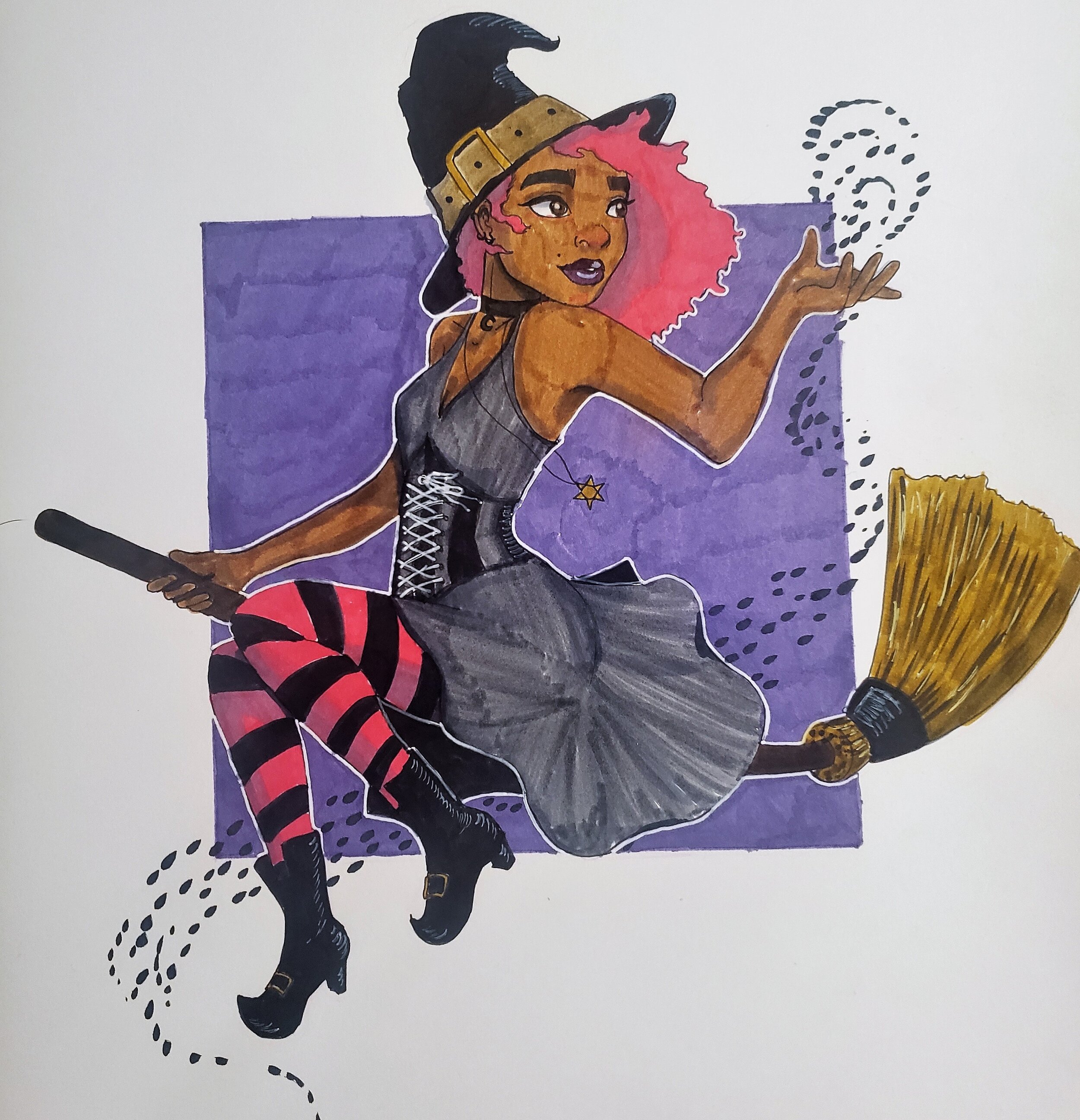 Enchanted - A witch study done for Inktober2019 utilizing Ohuhu alcohol markers and fineliners