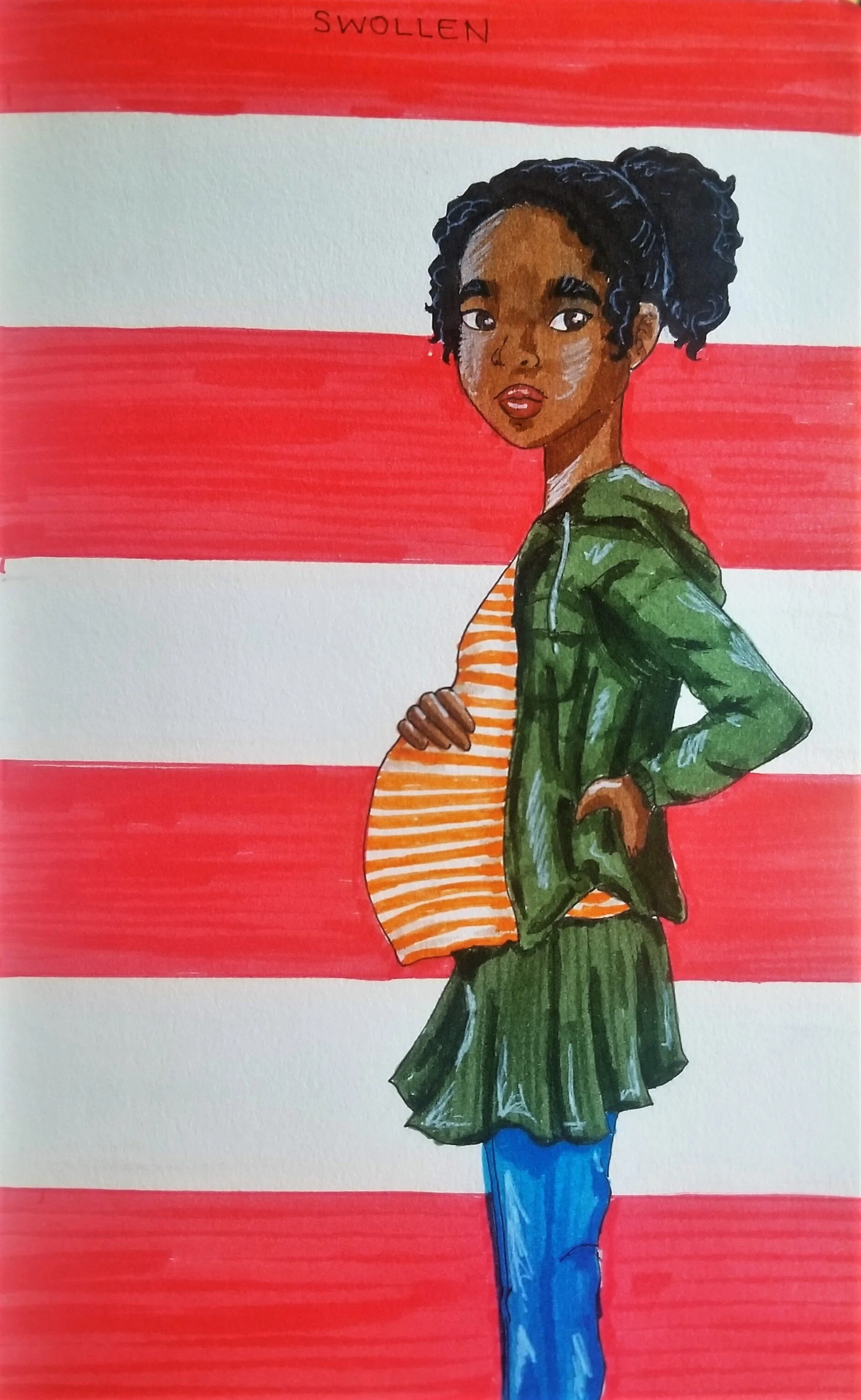 Swollen - A re-imagined movie poster for Juno done for Inktober2018 using Tombow Dual Brush Markers and Fineliners