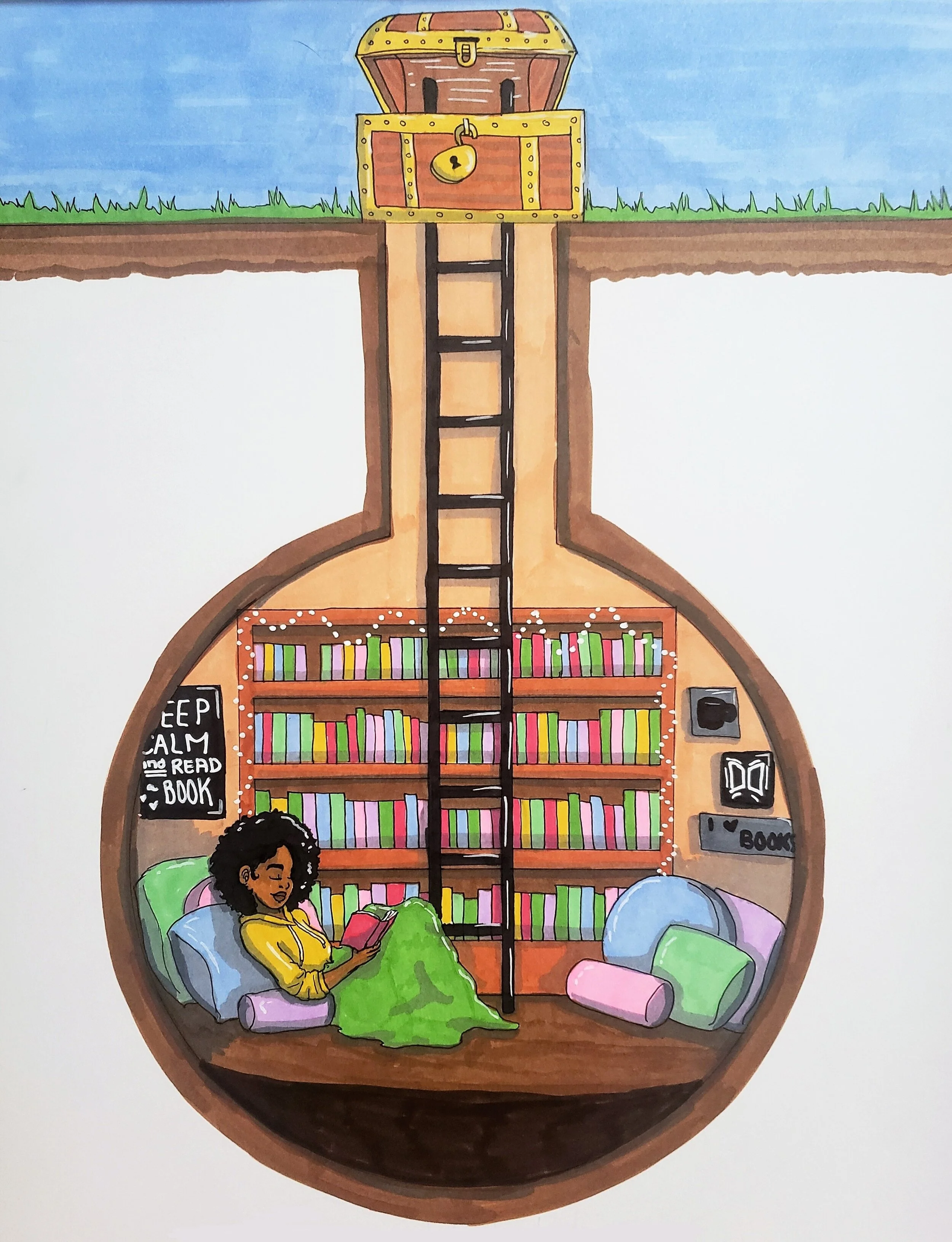 Treasure - A illustrated reading zone done for Inktober2019 utilizing Ohuhu alcohol markers and fineliners