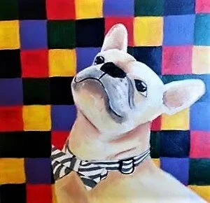 Fancy Frenchie - A French Bulldog portrait study done on Masonite board using acrylic paint