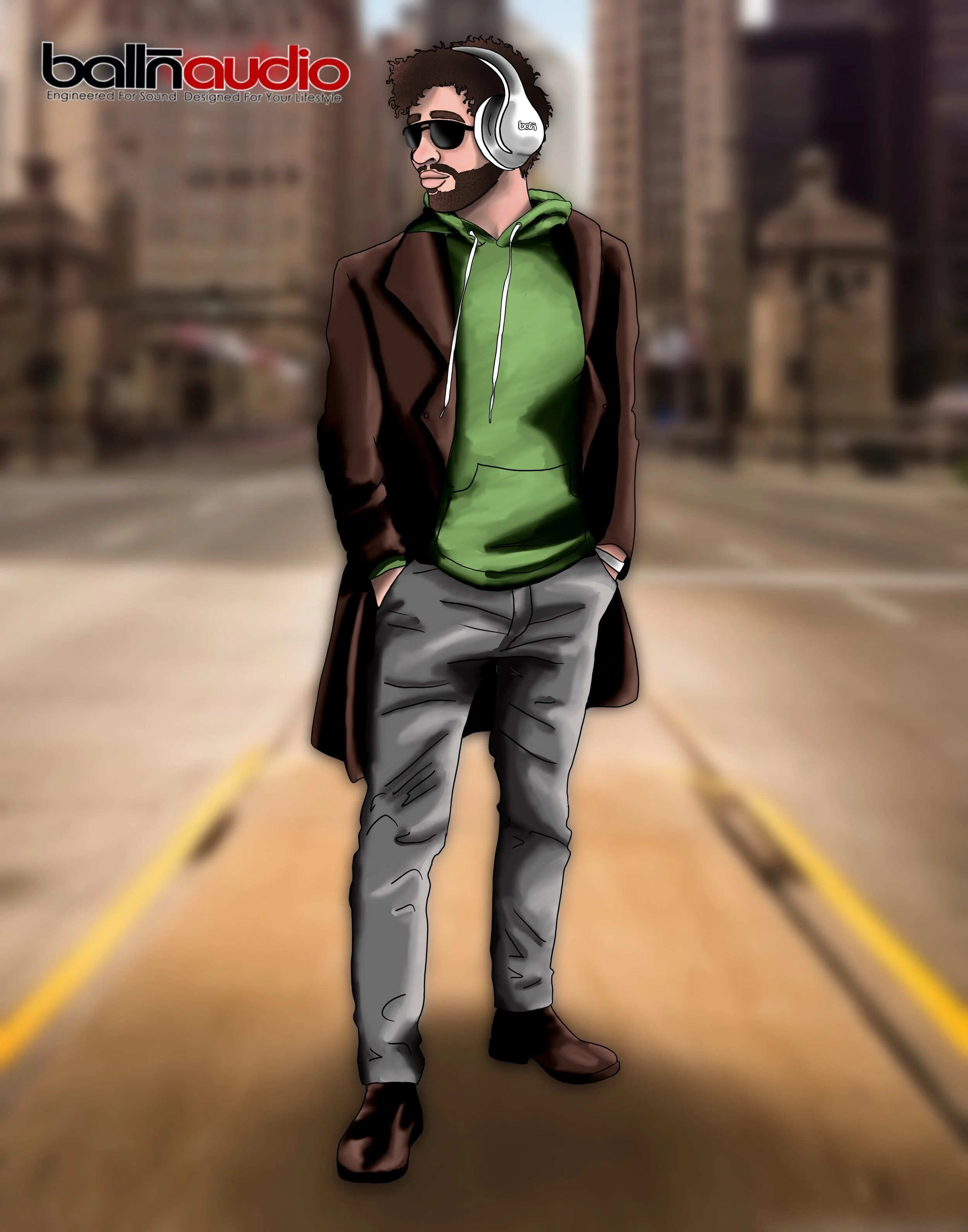 Listening to Balln - A product advertisement portrait done using the procreate app on the iPad Pro