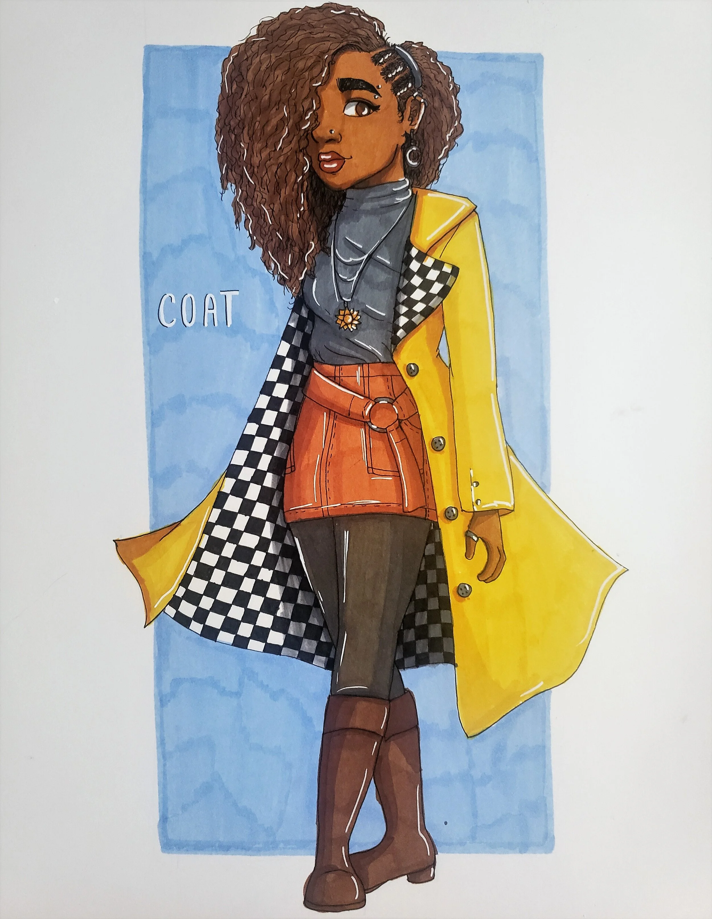 Coat - A study done for Inktober2019 utilizing Ohuhu alcohol markers and fineliners