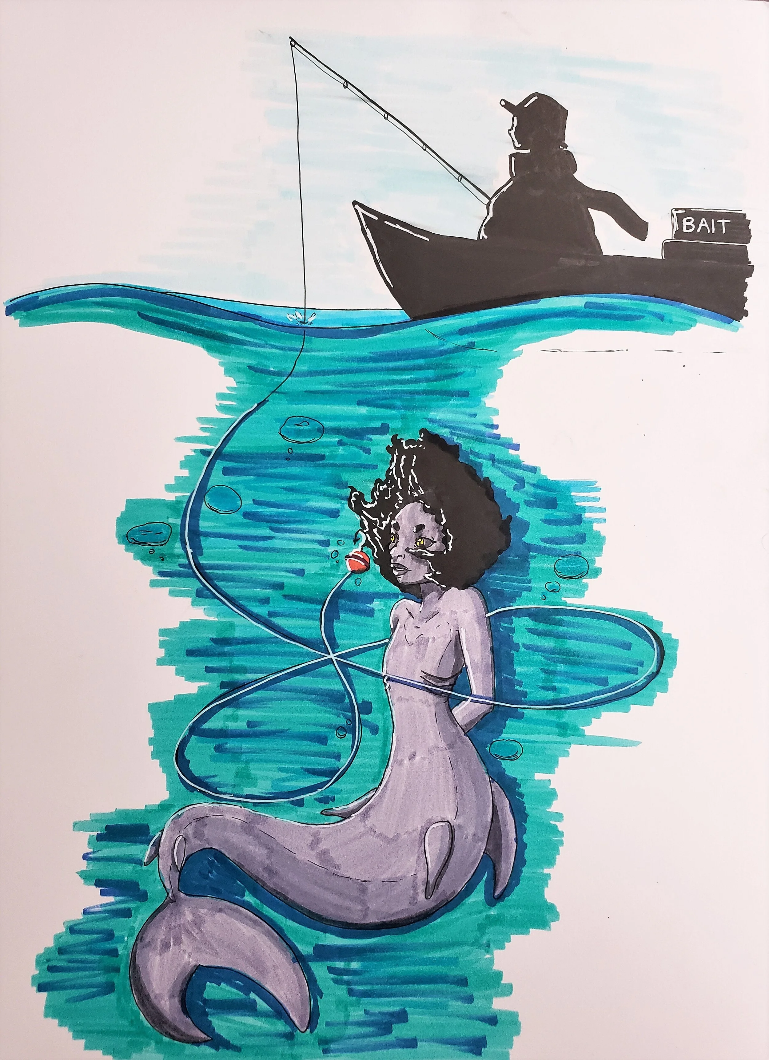 Bait - A study done for Inktober2019 utilizing Ohuhu alcohol markers and fineliners