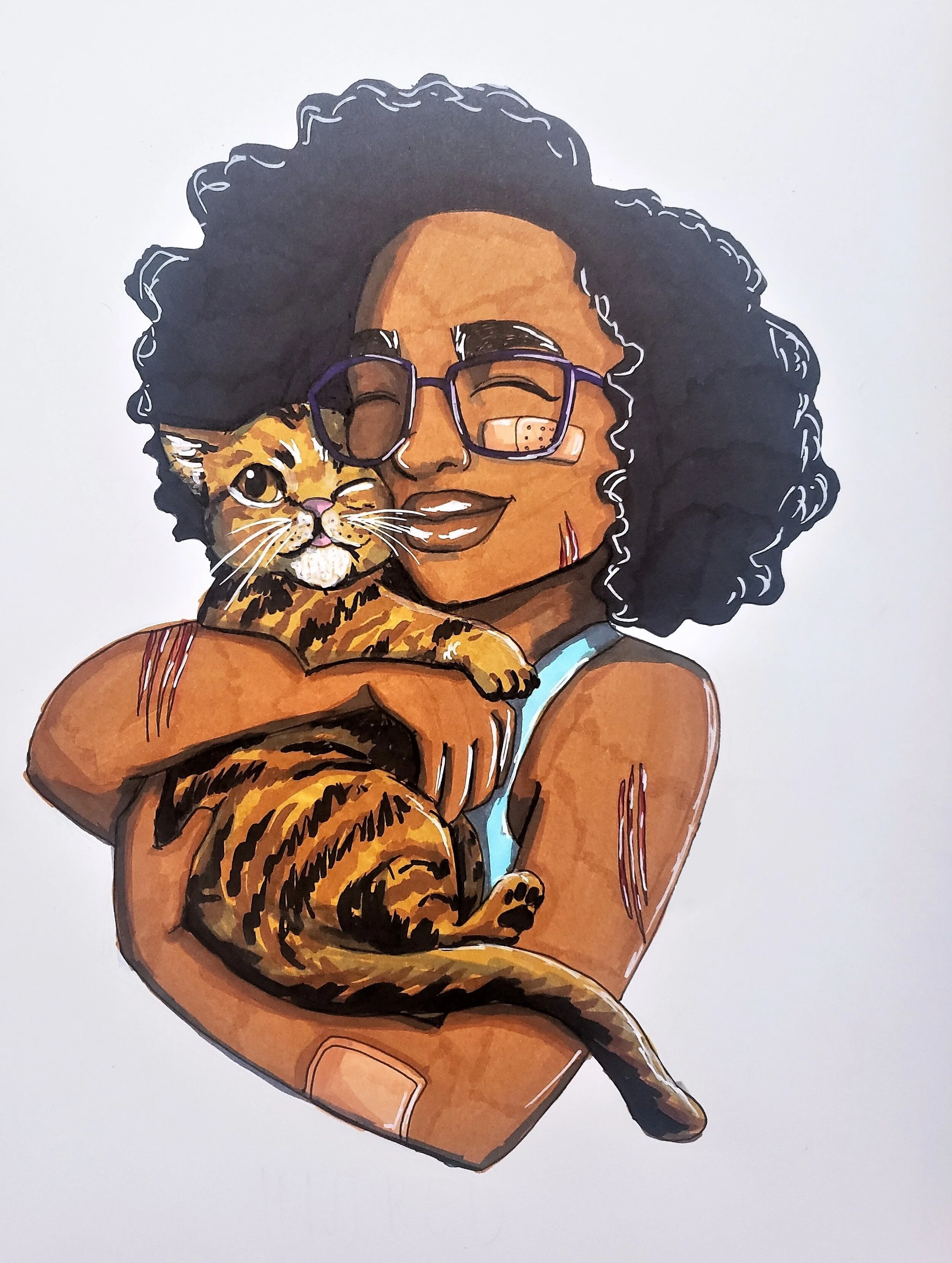 Injured - A character and cat study done for Inktober2019 utilizing Ohuhu alcohol markers and fineliners