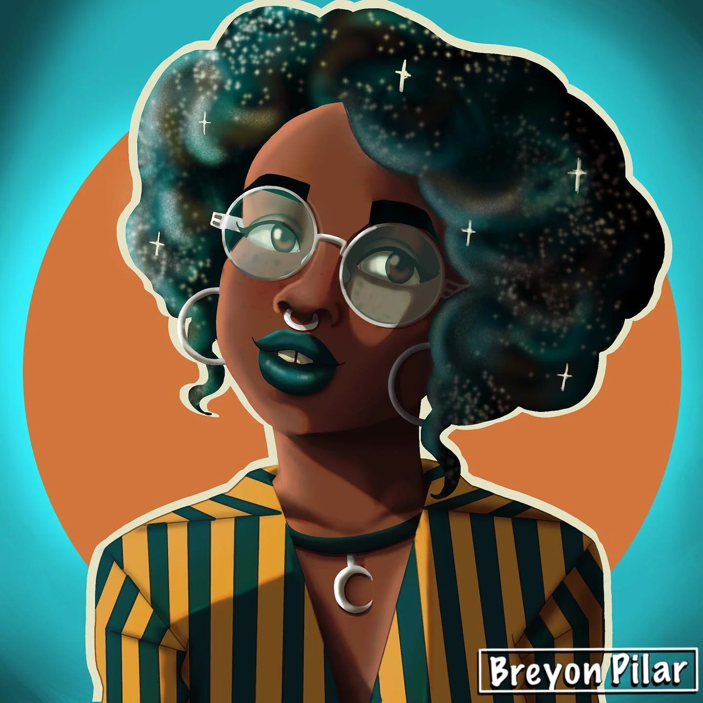 Curly Galaxy - A portrait study drawn from a pinterest image in my sketchbook that was then digitally colored using the procreate app on the iPad Pro