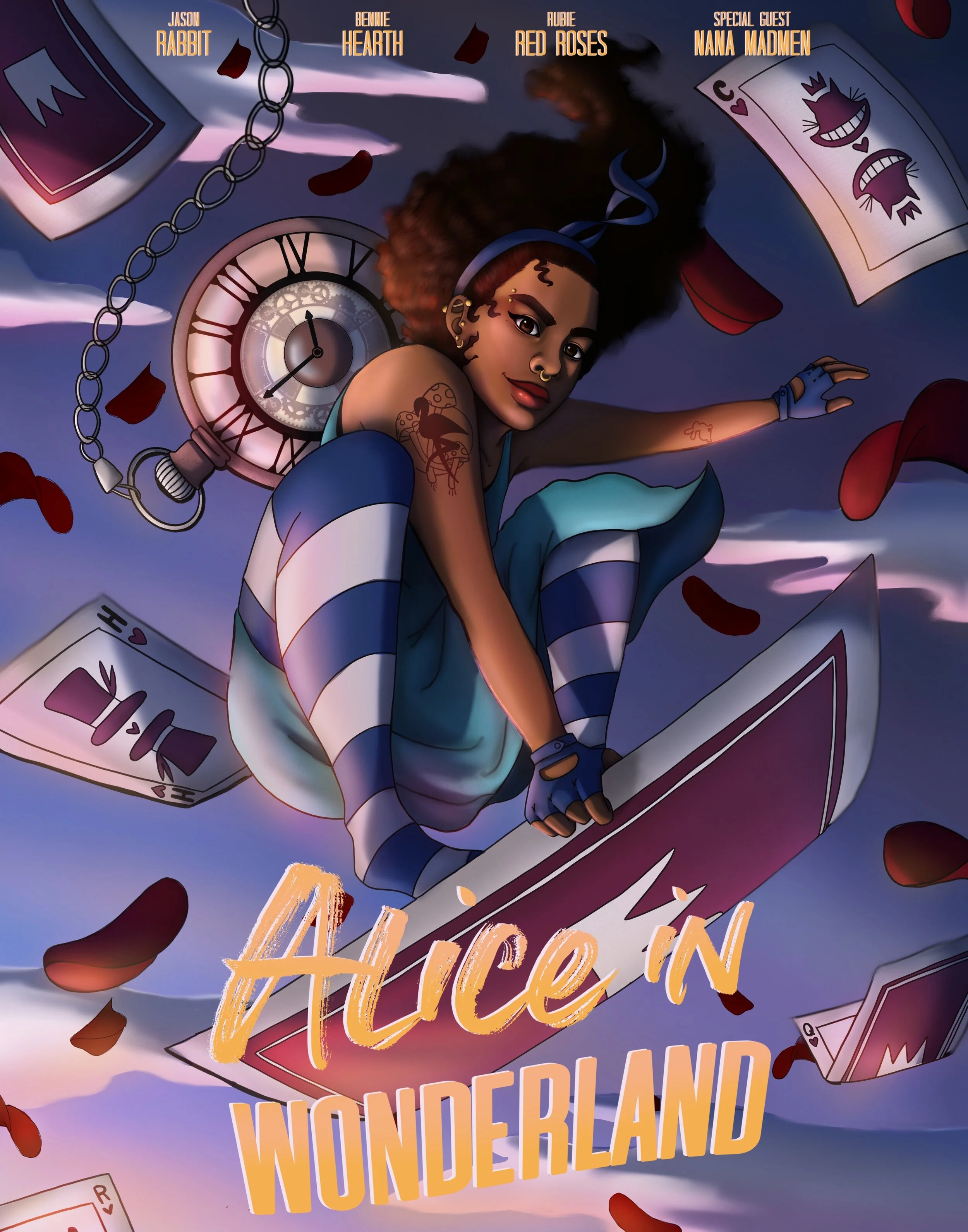 Alice in Wonderland - A Movie poster created while taking the "Illustration from Imagination" digital art course through paintable.cc.  Created utilizing the procreate app on the iPad Pro