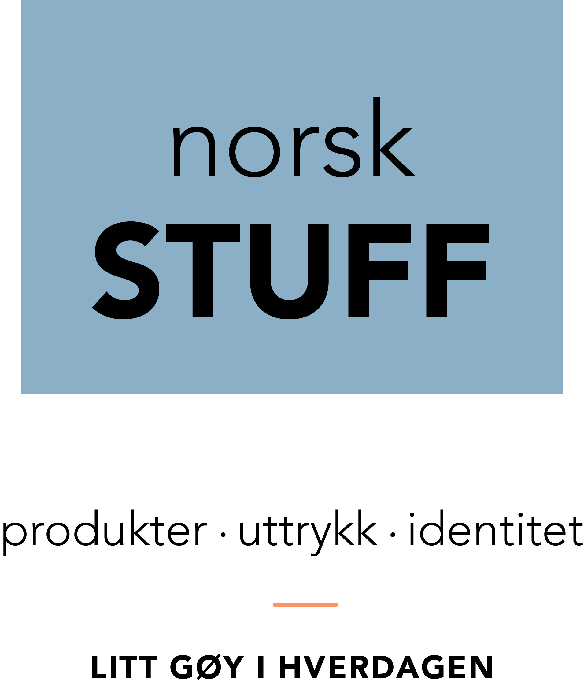 Grafikk med teksten «norsk STUFF» i svart på lyseblå bakgrunn.