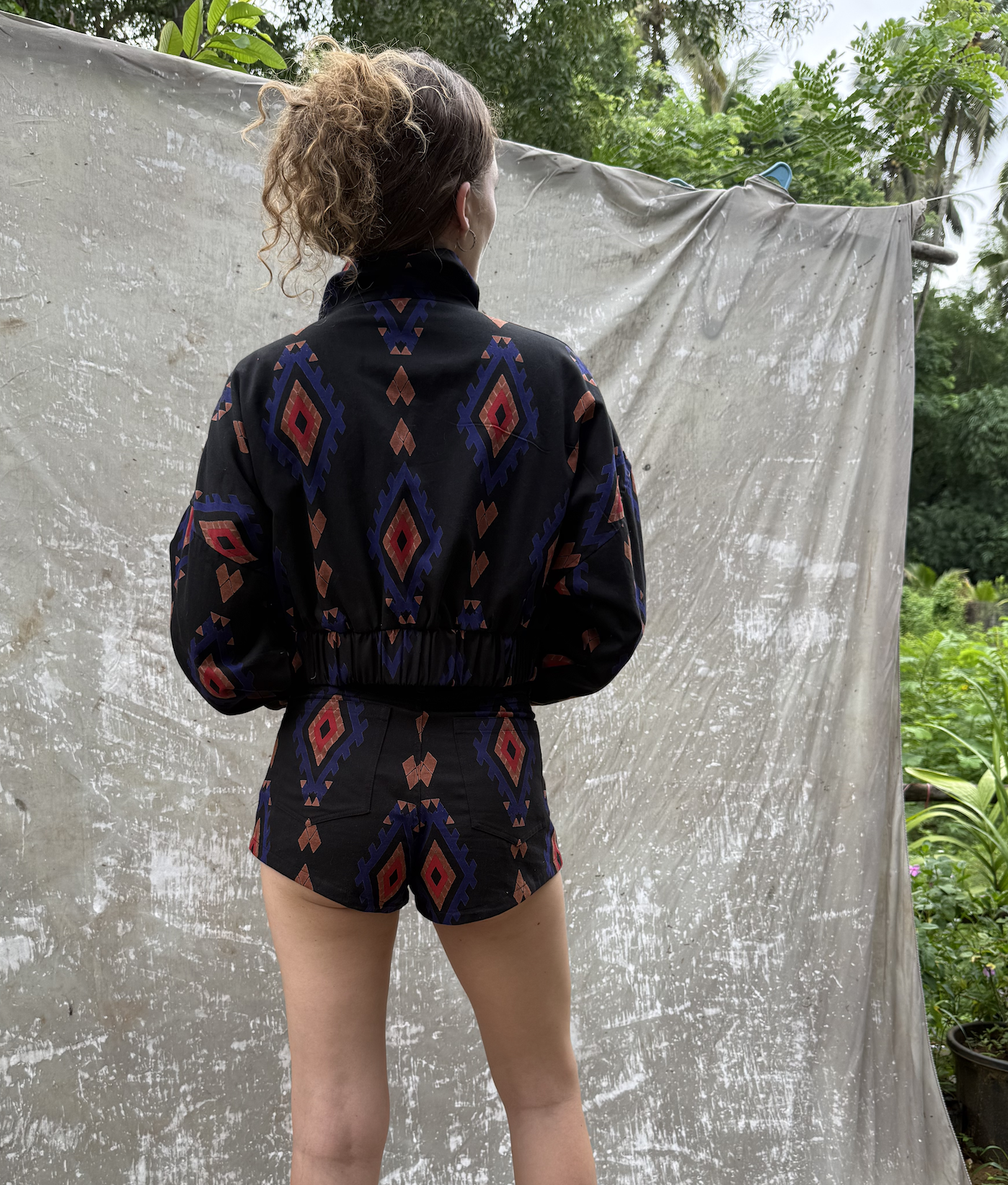 Ikat Print Cotton Twill Shorts