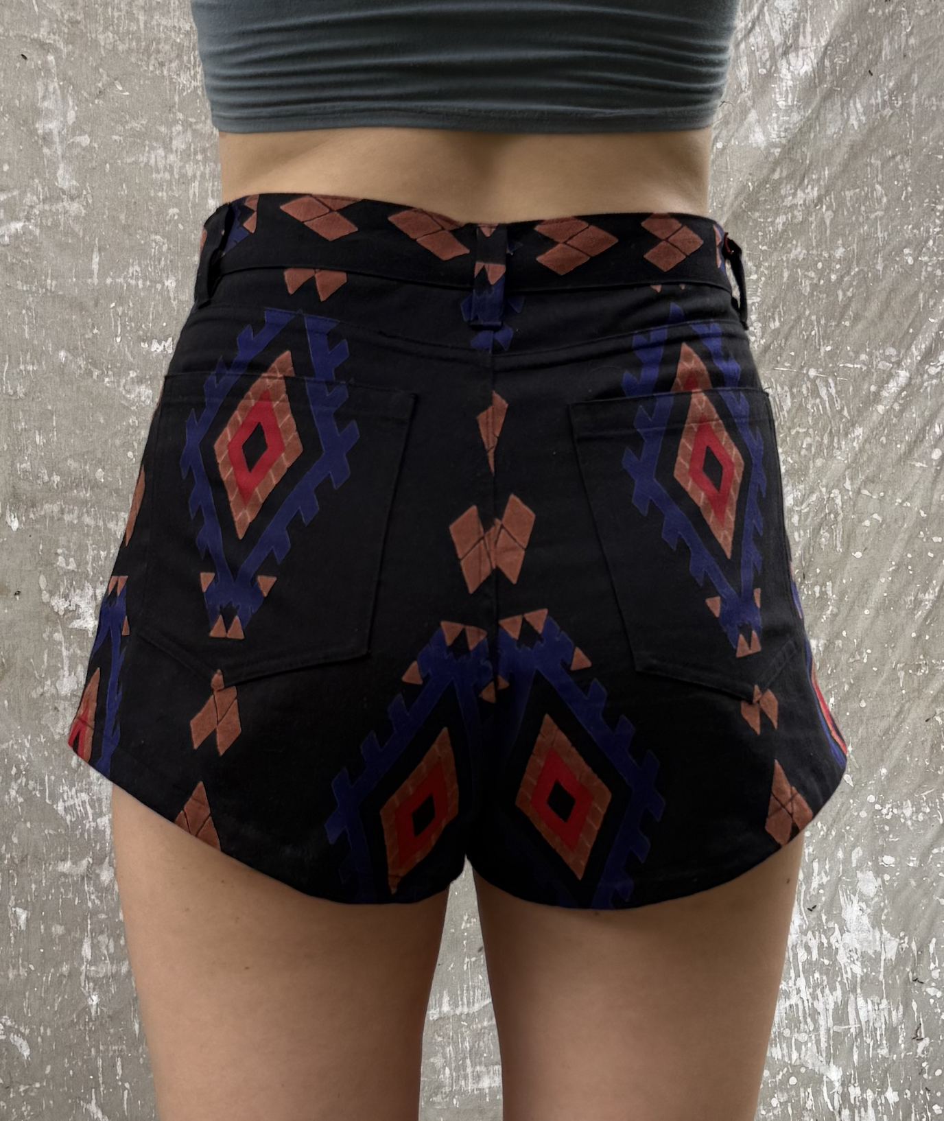 Ikat Print Cotton Twill Shorts