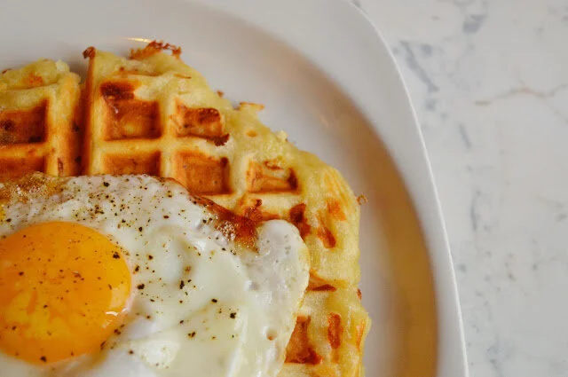 Prosciutto and Cheese Waffles + a Sunny Side Up Egg