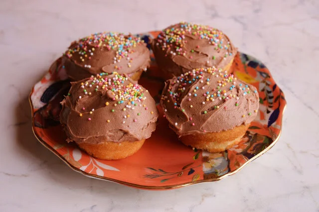 Vanilla Cupcakes with Chocolate Fudge Frosting