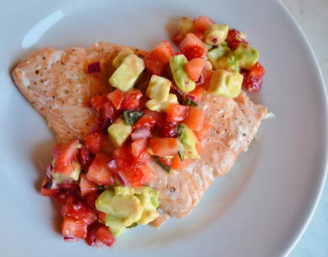 Salmon with Avocado Strawberry Salsa