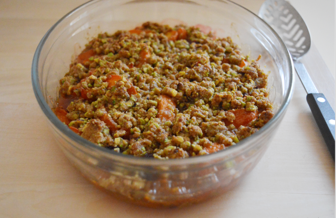 Apricot Cherry Pistachio Crisp