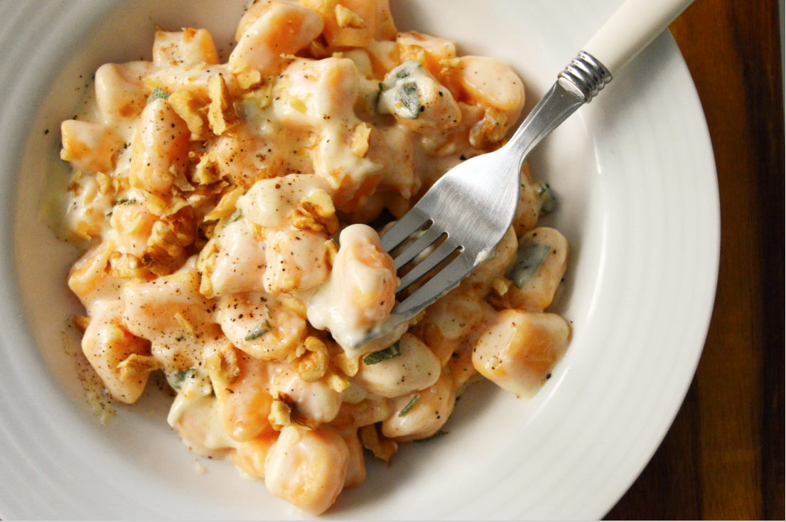 Sweet potato gnocchi + gorgonzola and walnuts