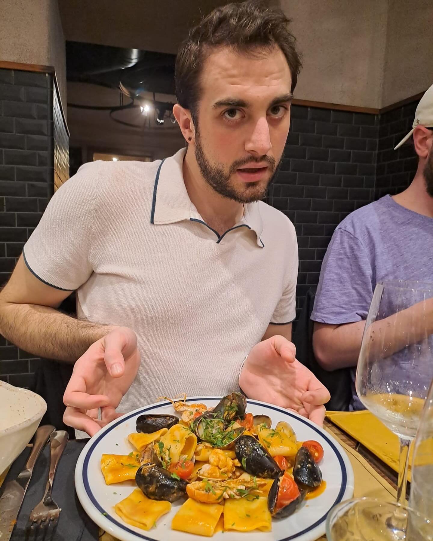 The pure giddiness of dining out on your first evening in Sicily &mdash; Catania, to be precise &mdash; as demonstrated by @jpgodowski ✨ 🍝 ☀️ 🌊