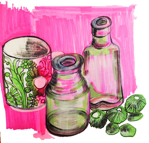 Bright colour bottles - My walking finds