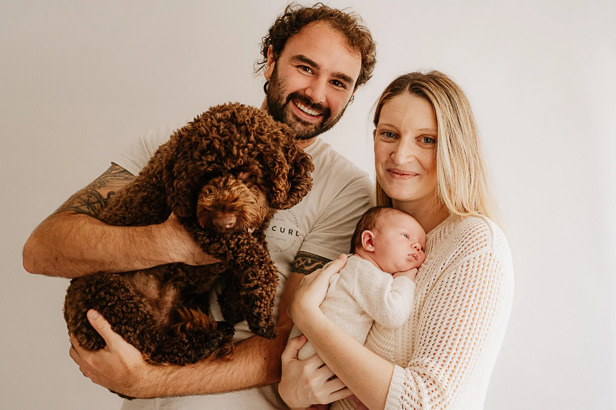 Newborn photoshoot with Bodhi the Cockapoo | Cornwall newborn photo studio