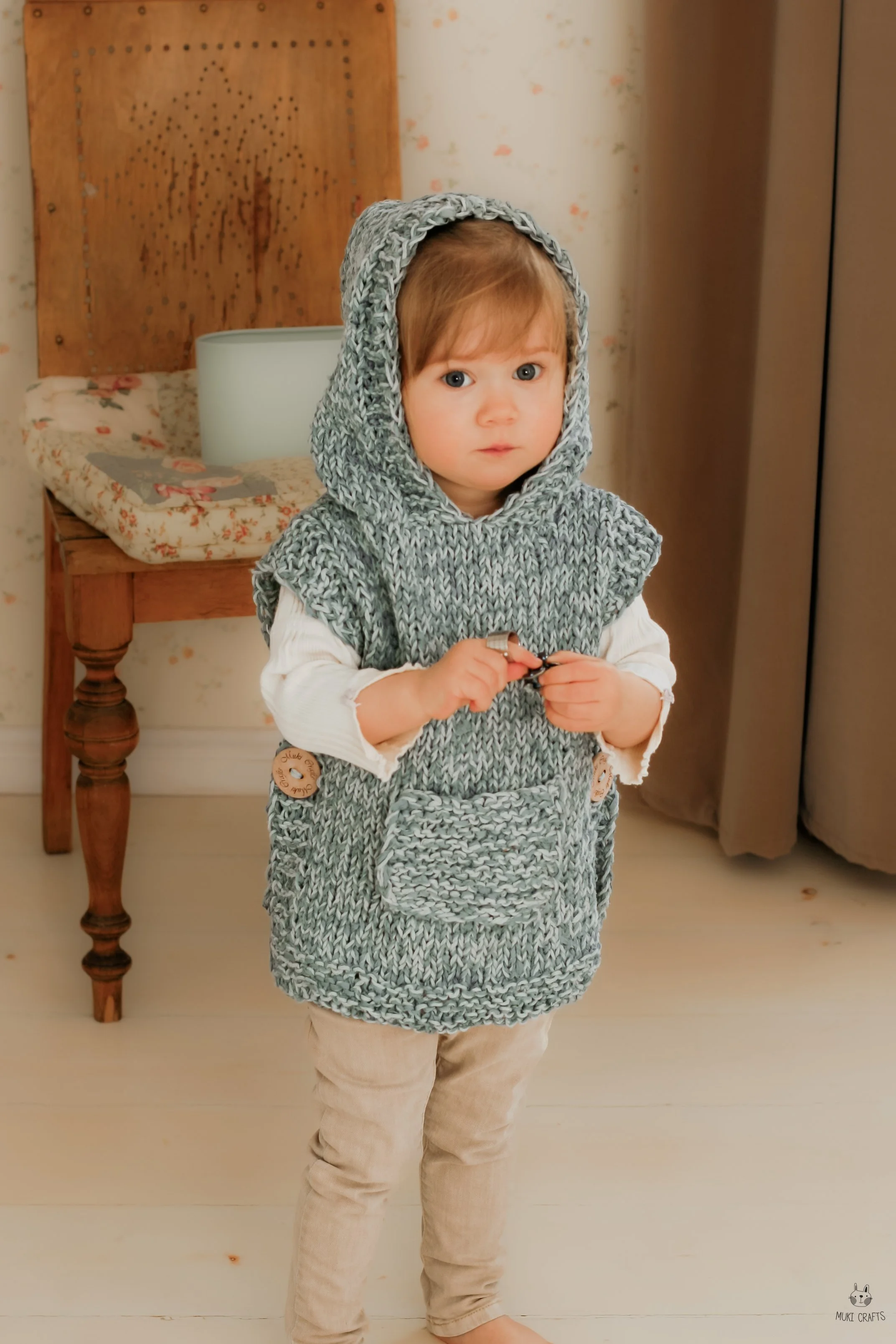 Hooded poncho knitting pattern Phoebe