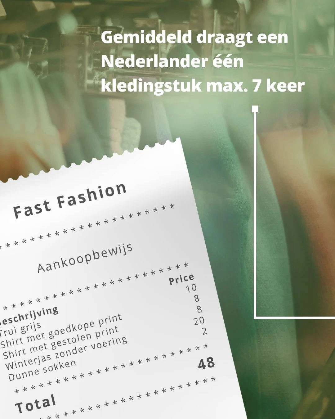 Kies voor kleding van hoge kwaliteit, organiseer een kledingruil of vervang die broek eens met een tweedehands broek!♻️ 
We benadrukken dan toch graag de term: Goedkoop is duurkoop. 
Liever een kledingstuk dat jaren mee gaat, voor een paar tientjes