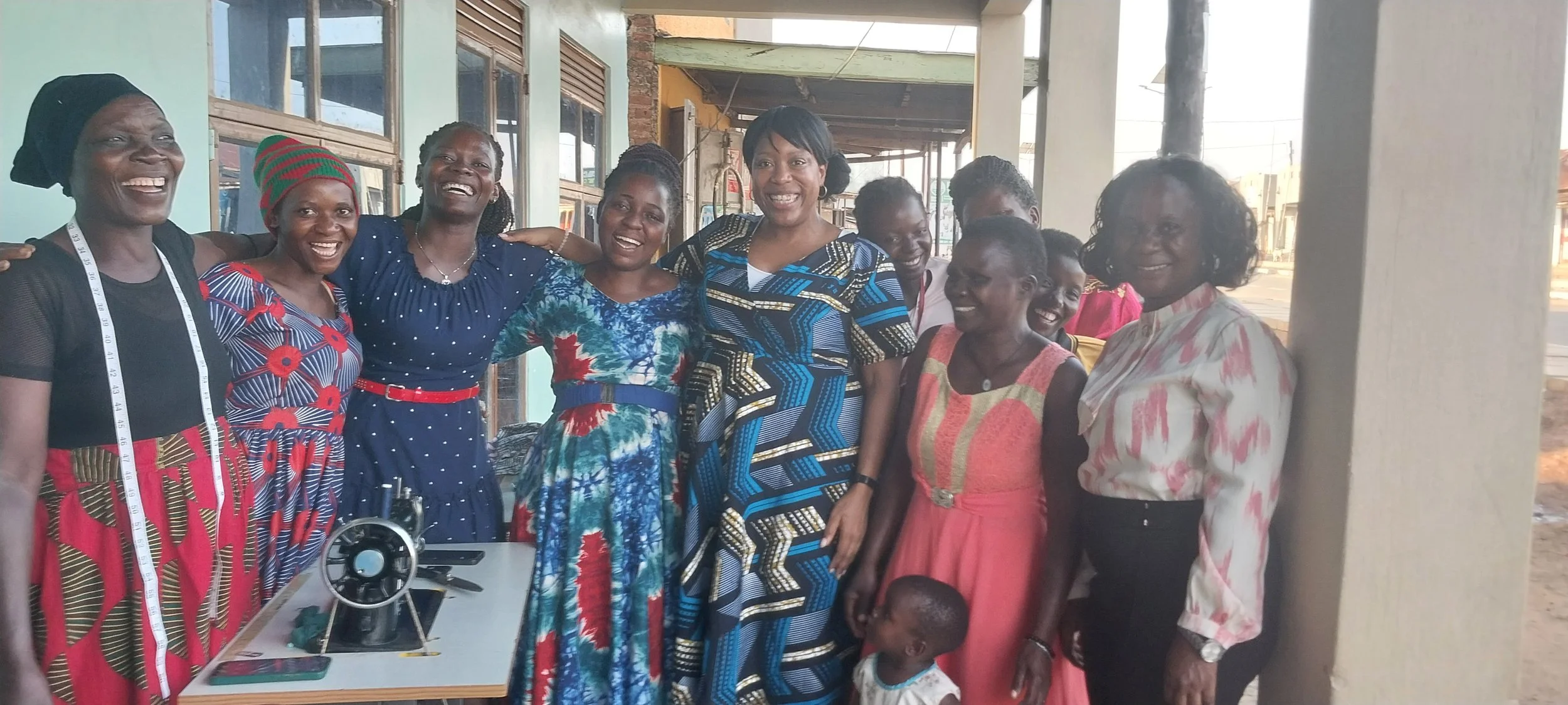 Female-led team and women on the Tailoring empowerment programme in rural Uganda