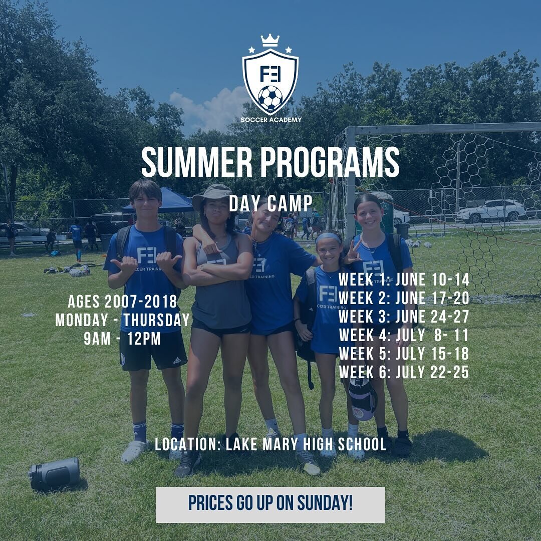 UPDATE ‼️

Summer Camp will be available to ages 2007-2018. Anybody who wants to WORK ON THEIR GAME is welcome. 

Prices will go up on Sunday, so register now for last year&rsquo;s prices!! 🙏🏼🙏🏼