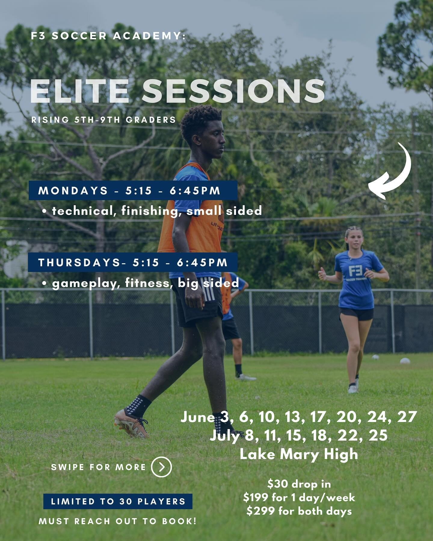 LOCK IN 🔒 

High level training for experienced players looking to make strides this summer and push for greatness 💪🏼 

Registration is open on the website (f3soccer.com/booking) for our current players. If you&rsquo;re new to us, or haven&rsquo;t