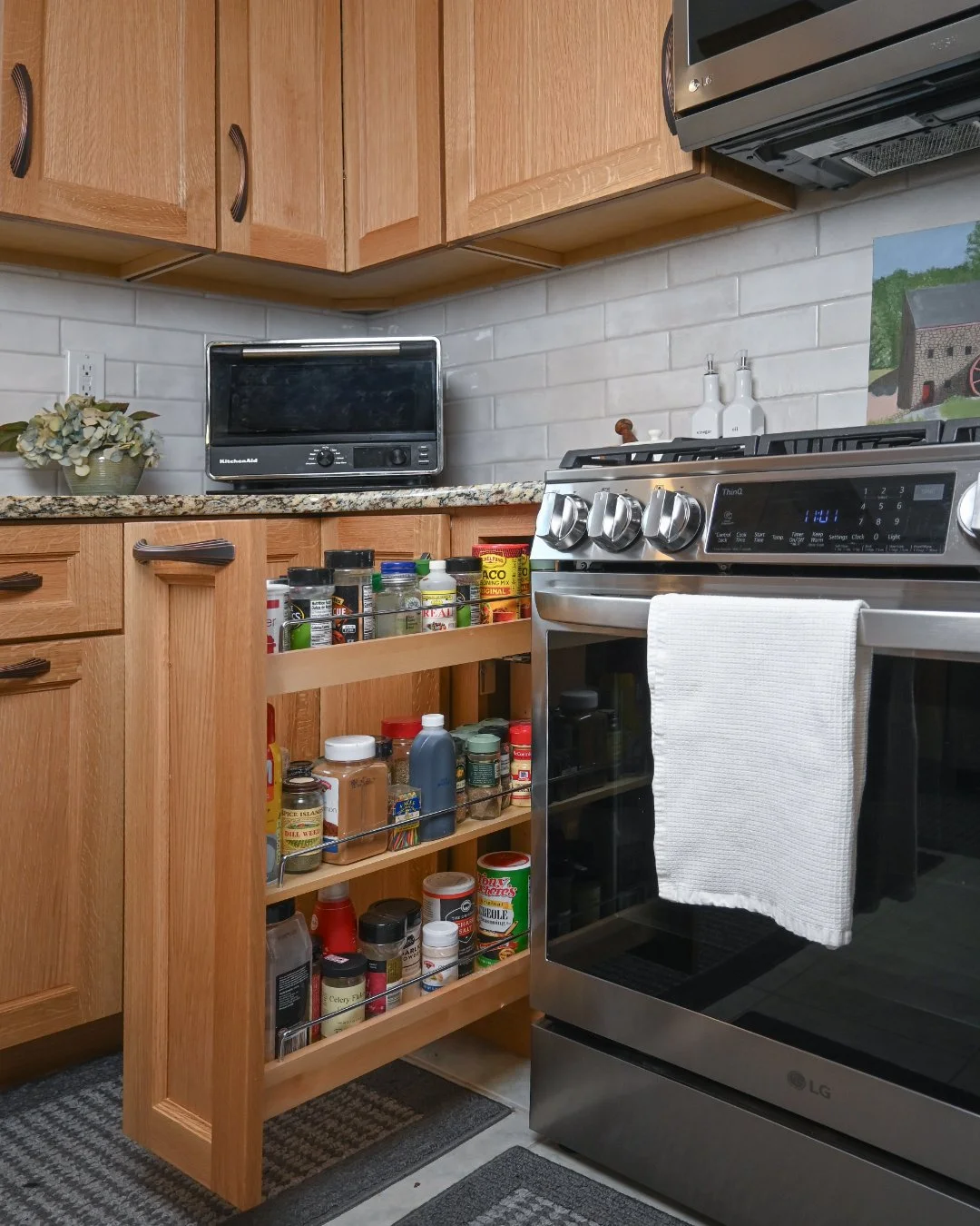 Pull-Out Spice & Oil Storage Next to Work Zone in Kitchen