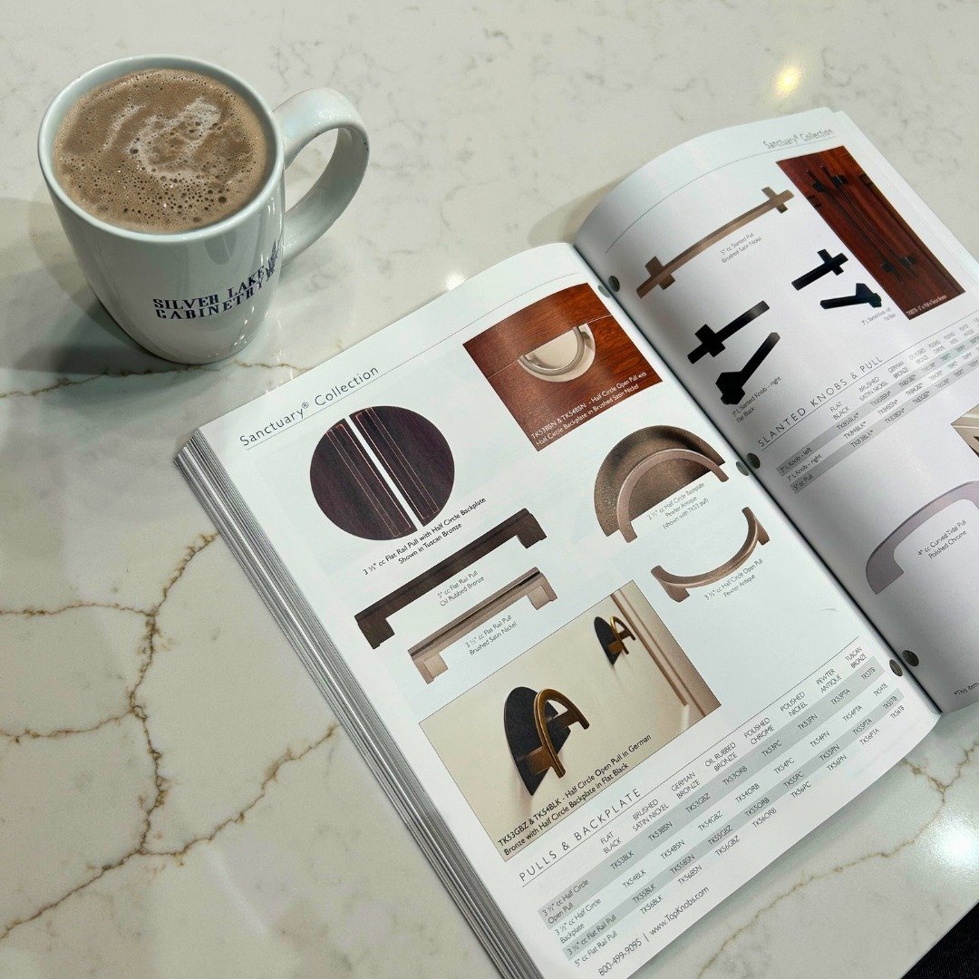 Two things we can never get enough of in the showroom are coffee and cabinet pulls. Even though we have an extensive selection in the showroom, we also keep catalogs in-house to make sure everybody can come away with the perfect cabinet hardware for 