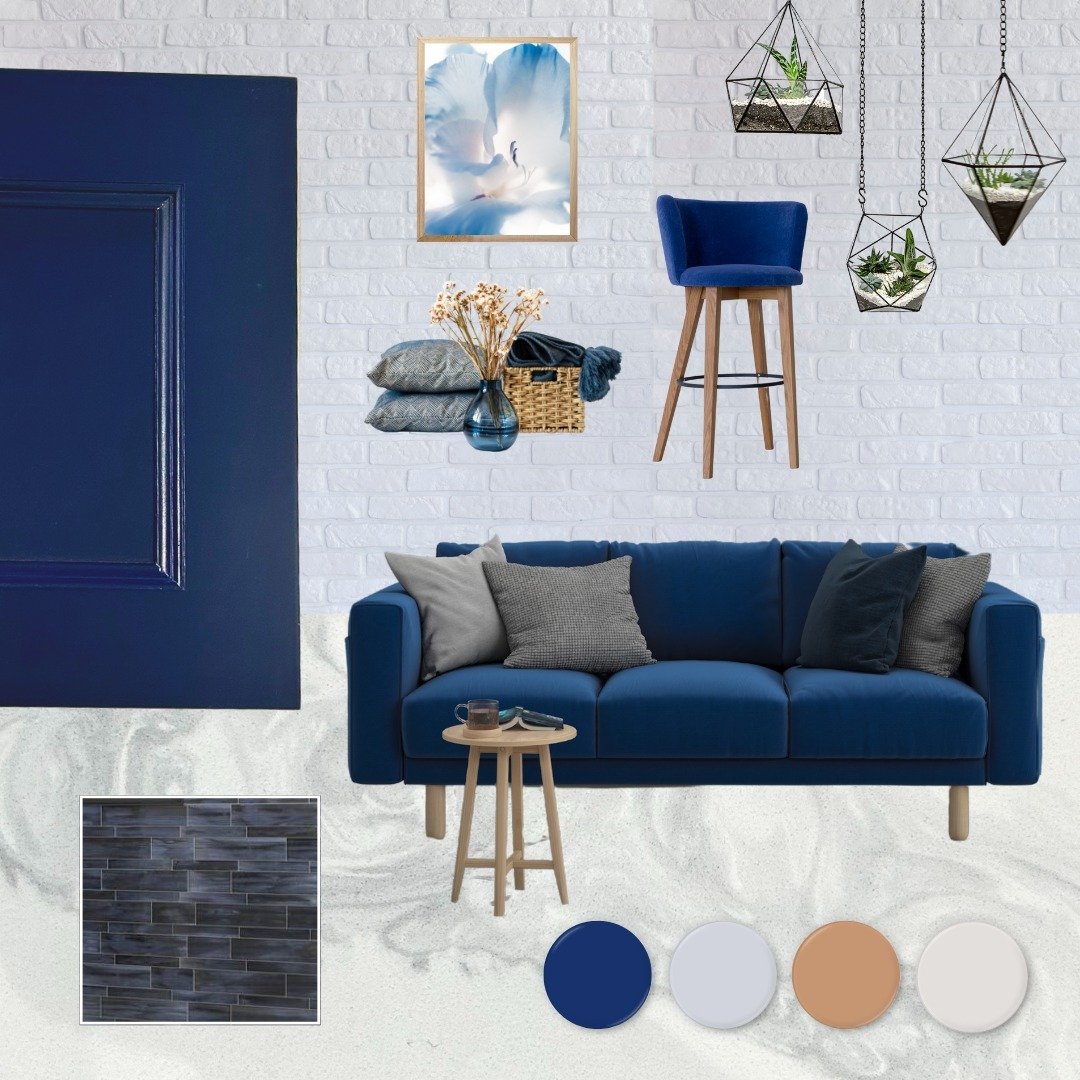 &quot;Azure Dreams&quot;

Today's mood board is all bold blues and wood tones. For those who can't get enough of blue, this is just one way to incorporate it into your interior design.

Cabinetry by @WFCabinetry is natural maple in Layka
Quartz is fr