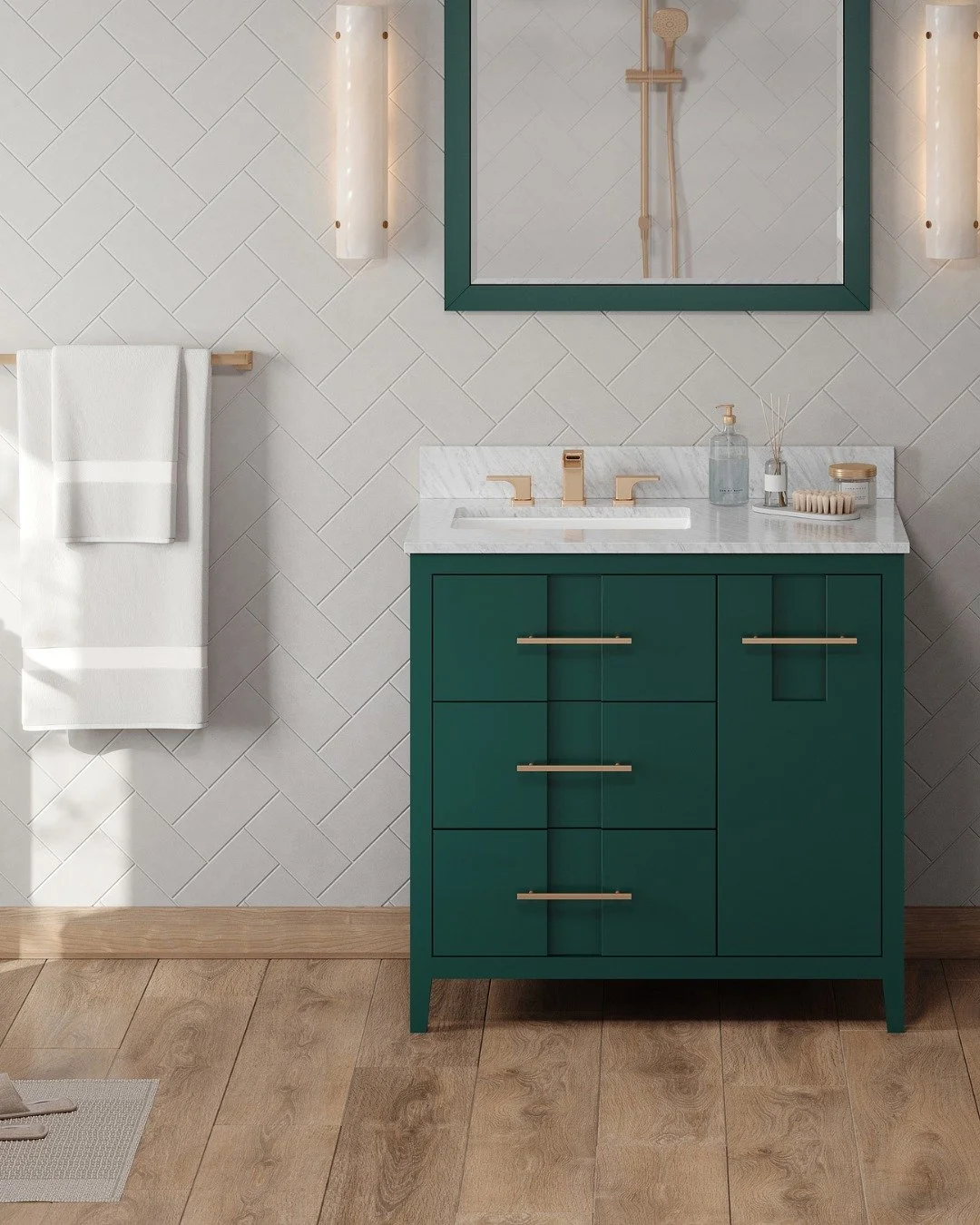 This 36&quot; Forest Green Katara Vanity is from Jeffrey Alexander by Hardware Resources.