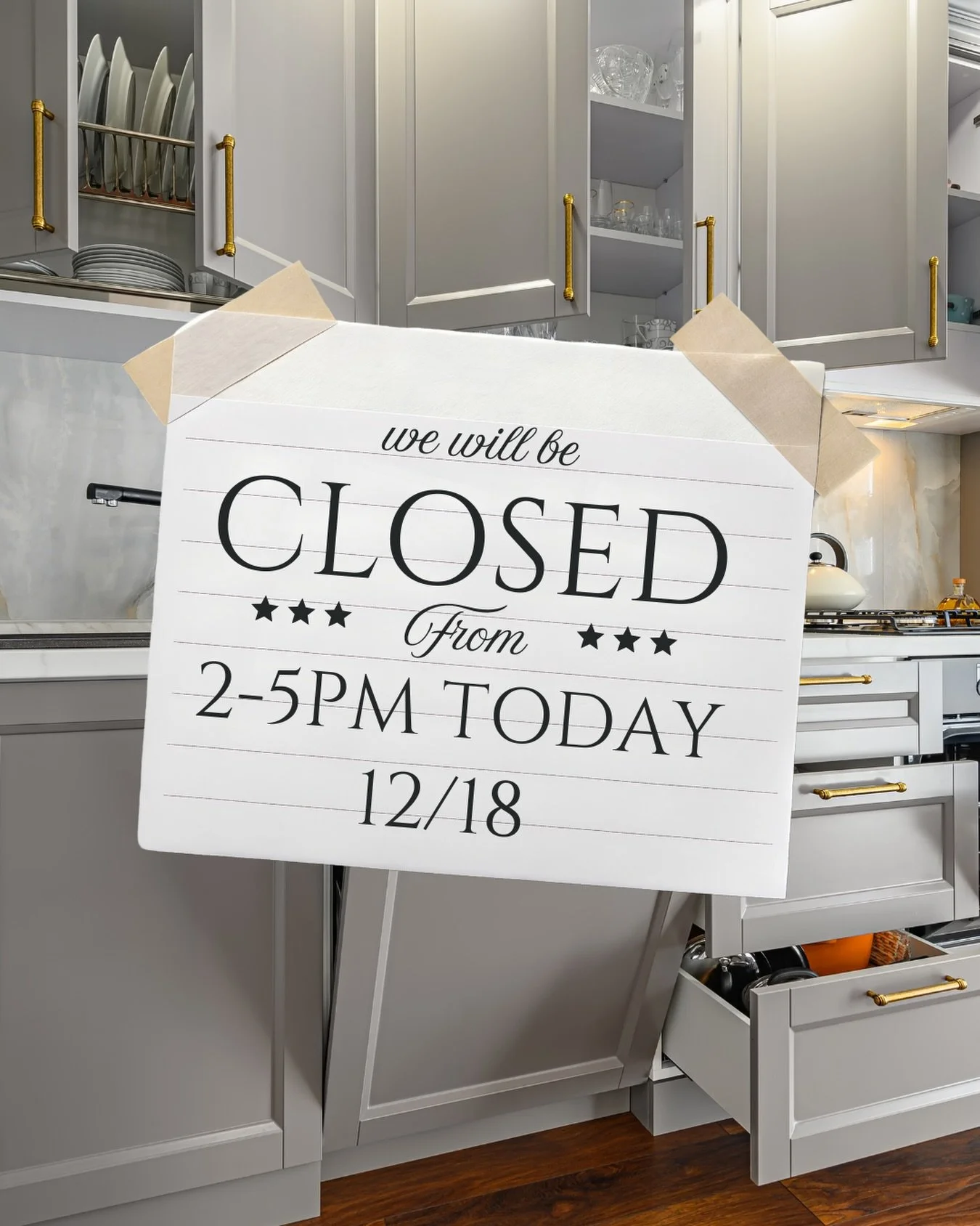 We will be closed today, Thursday the 18th from 2-5PM, for an internal meeting. We will see you when we re-open Friday, the 19th at 9am!