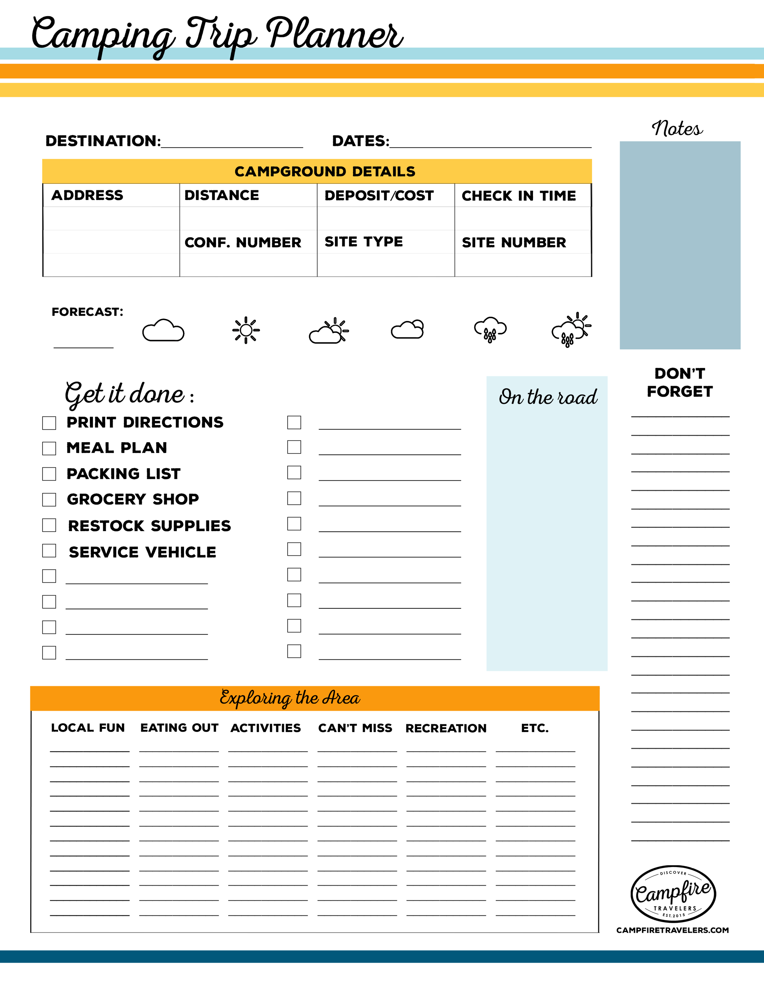 Printable Camping Trip Planner — Campfire Travelers - Camping and Within Camping Menu Planner Template
