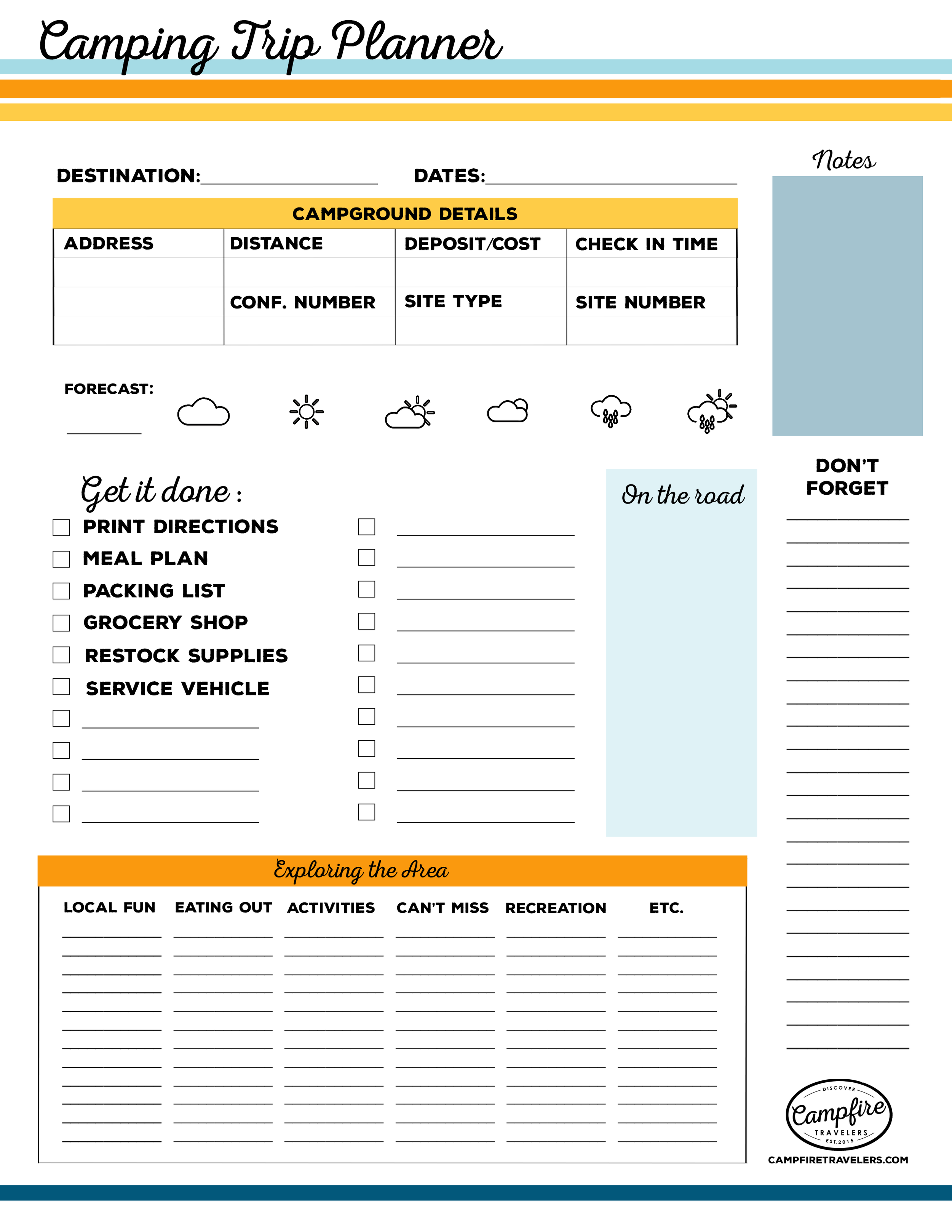 camping trip planner templates