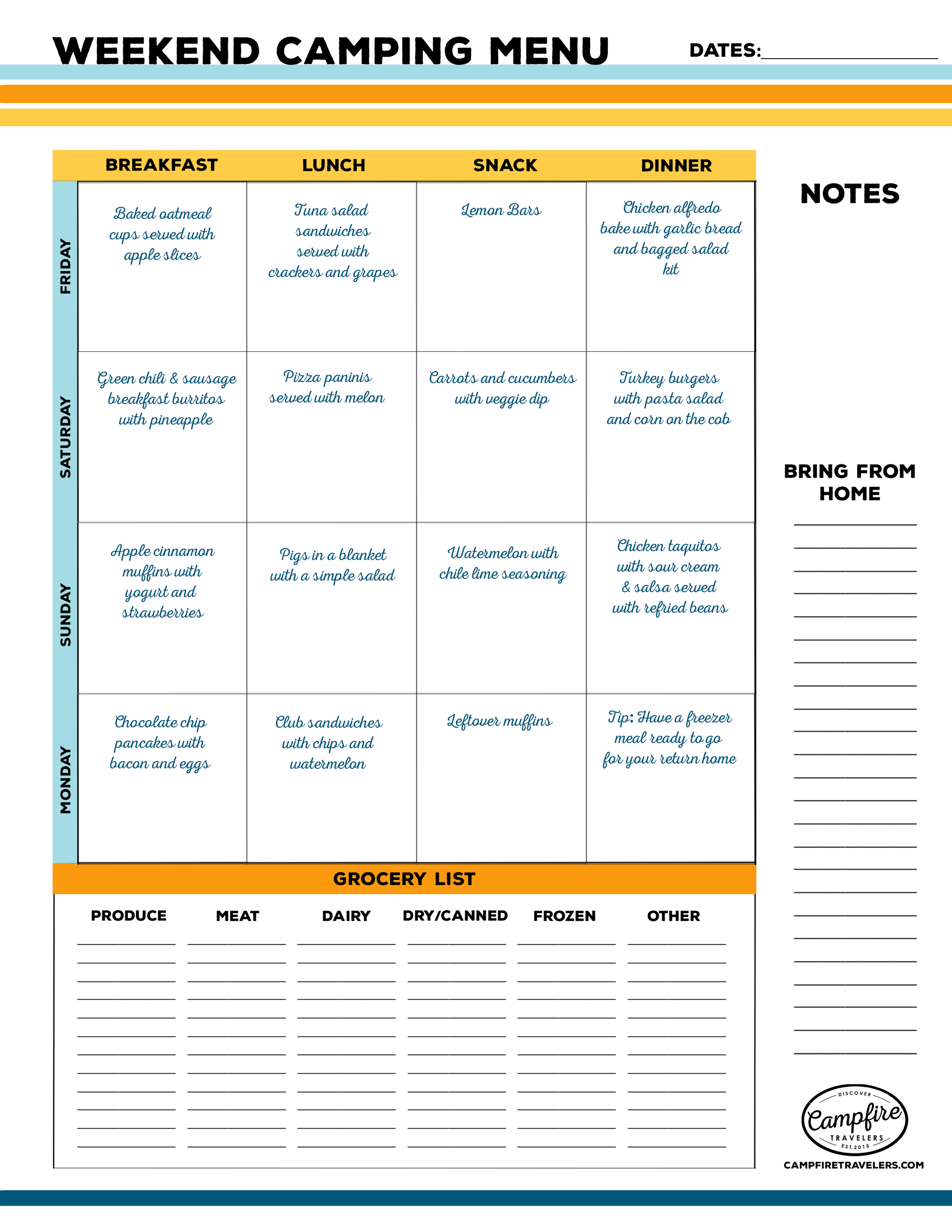 Prep Ahead Weekend Camping Meal Plan Camping and RV travel resources for families