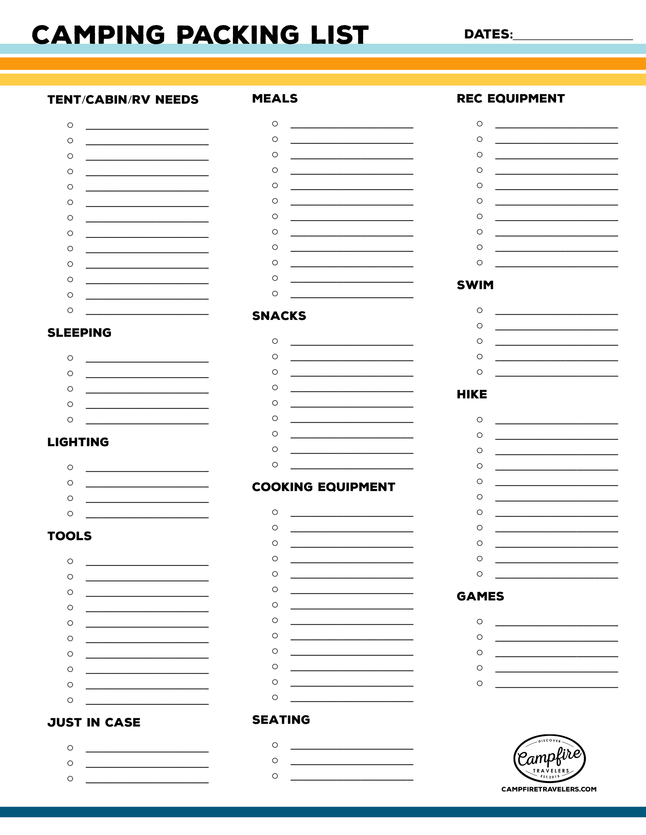 printable camping packing list for rvers campfire travelers camping and traveling resources for families