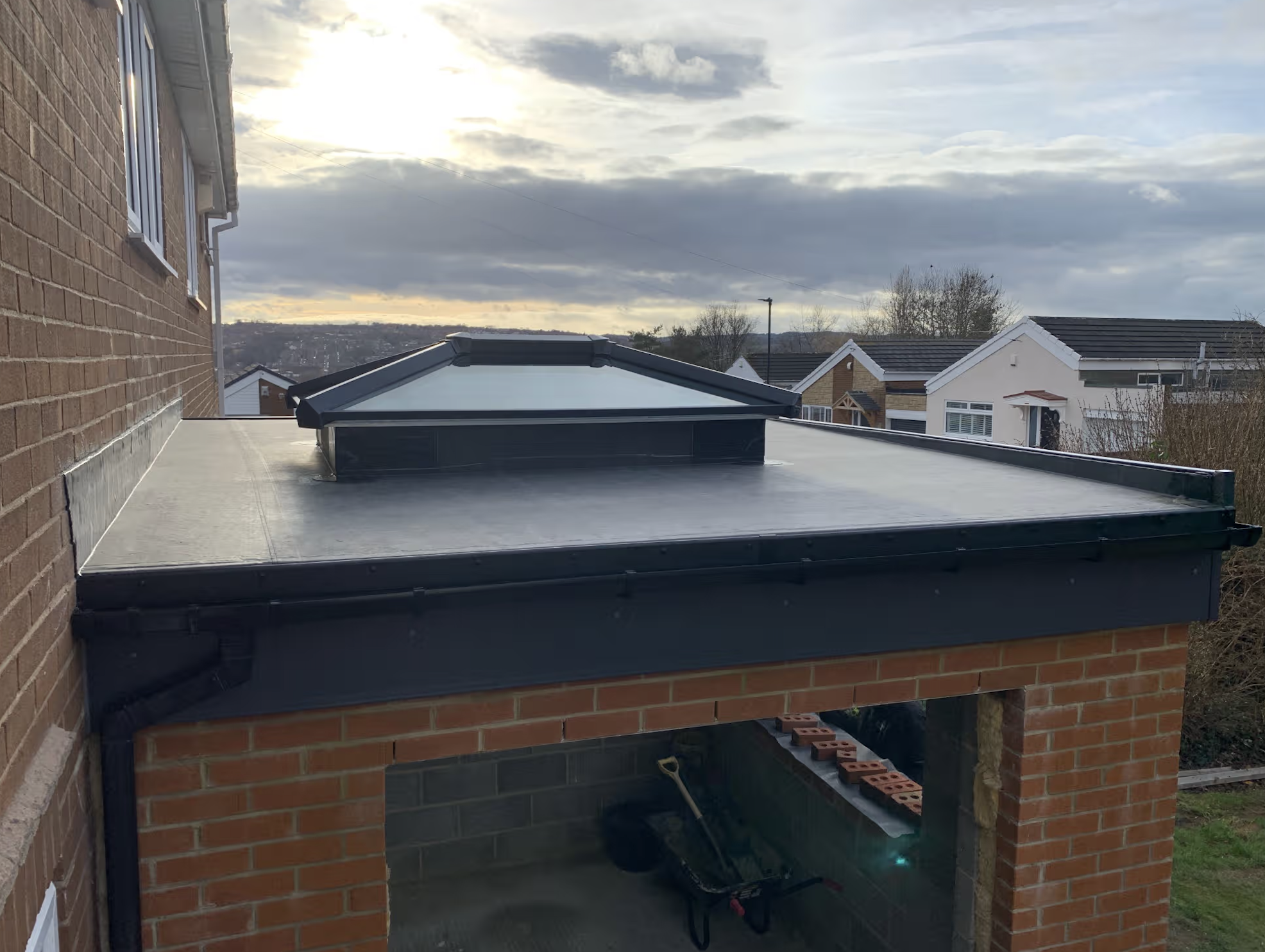 Insulated warm deck EPDM roof with roof lantern on a new kitchen extension, Denton, Newcastle