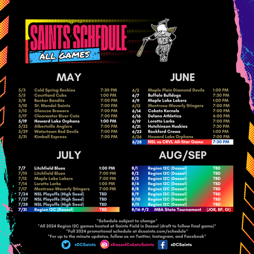 Schedule — Official site of the DasselCokato Saints